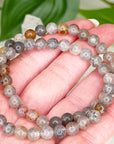 BLACK MICA IN GREY PHANTOM QUARTZ 6mm - HANDMADE CRYSTAL BRACELET