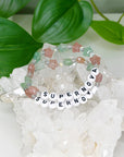'SUPERNOVA' GREEN CHALCEDONY/STRAWBERRY QUARTZ STARS, LABRADORITE - HANDMADE CRYSTAL BRACELET