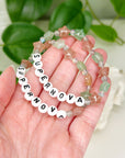 'SUPERNOVA' GREEN CHALCEDONY/STRAWBERRY QUARTZ STARS, LABRADORITE - HANDMADE CRYSTAL BRACELET