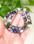 SODALITE 8mm + MOSS AGATE STARS - HANDMADE CRYSTAL BRACELET