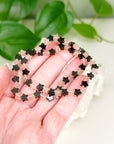 OBSIDIAN + STRAWBERRY QUARTZ STARS 6mm - HANDMADE CRYSTAL BRACELET