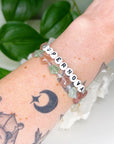 'SUPERNOVA' GREEN CHALCEDONY/STRAWBERRY QUARTZ STARS, LABRADORITE - HANDMADE CRYSTAL BRACELET