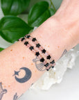 OBSIDIAN + STRAWBERRY QUARTZ STARS 6mm - HANDMADE CRYSTAL BRACELET