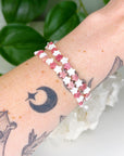 RHODONITE + MOTHER OF PEARL STARS 6mm - HANDMADE CRYSTAL BRACELET
