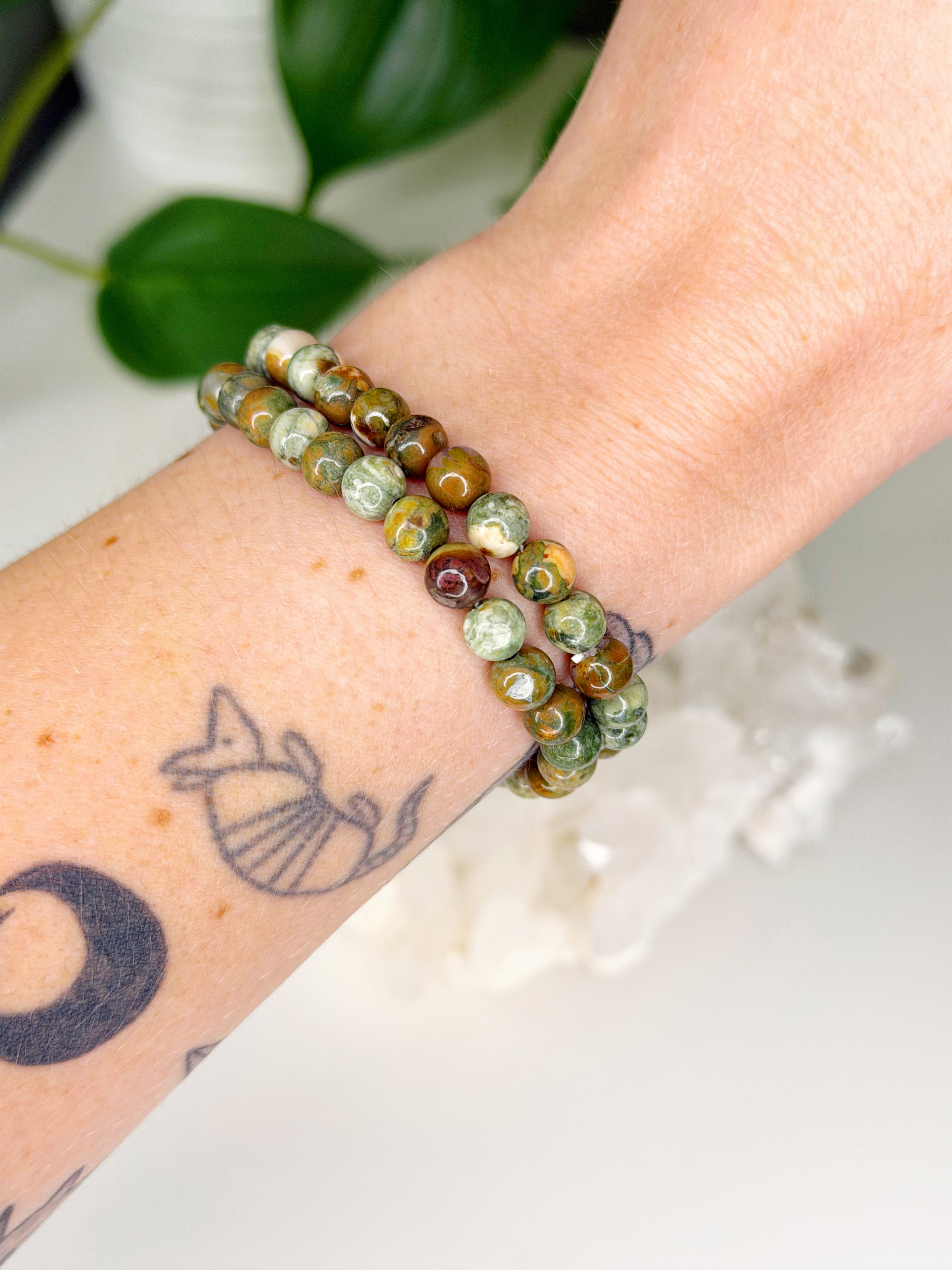 RAINFOREST RHYOLITE 6mm - HANDMADE CRYSTAL BRACELET