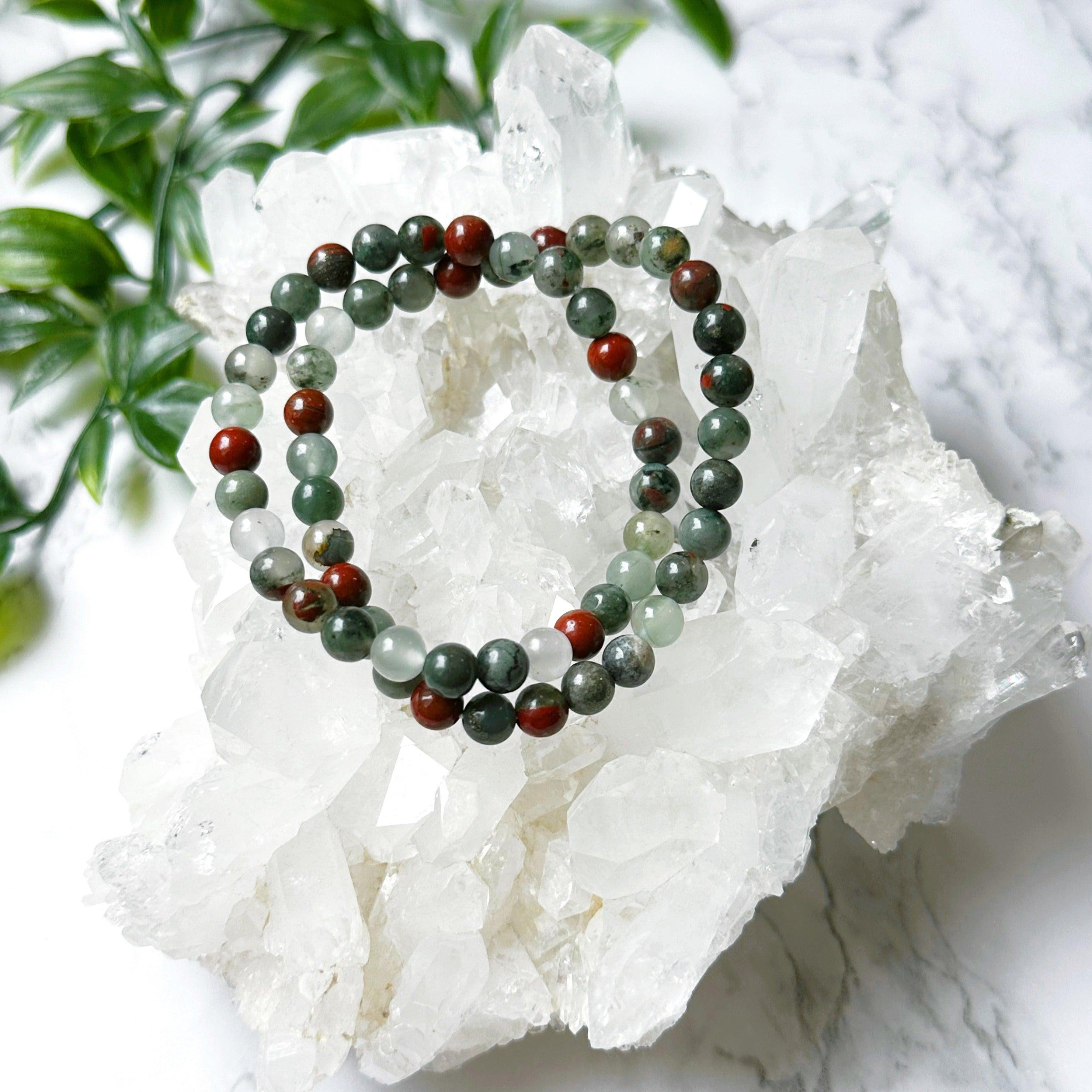 AFRICAN BLOODSTONE 6mm - HANDMADE CRYSTAL BRACELET - 6mm, African bloodstone, Aries, aries stack, bracelet, crystal bracelet, earth, emotional support, Friday the 13th, handmade bracelet, jewelry, libra, libra stack, market bracelet, mixed colors, pisces, pisces stack, protection gift bundle, recently added, scorpio stack, Wearable - The Mineral Maven