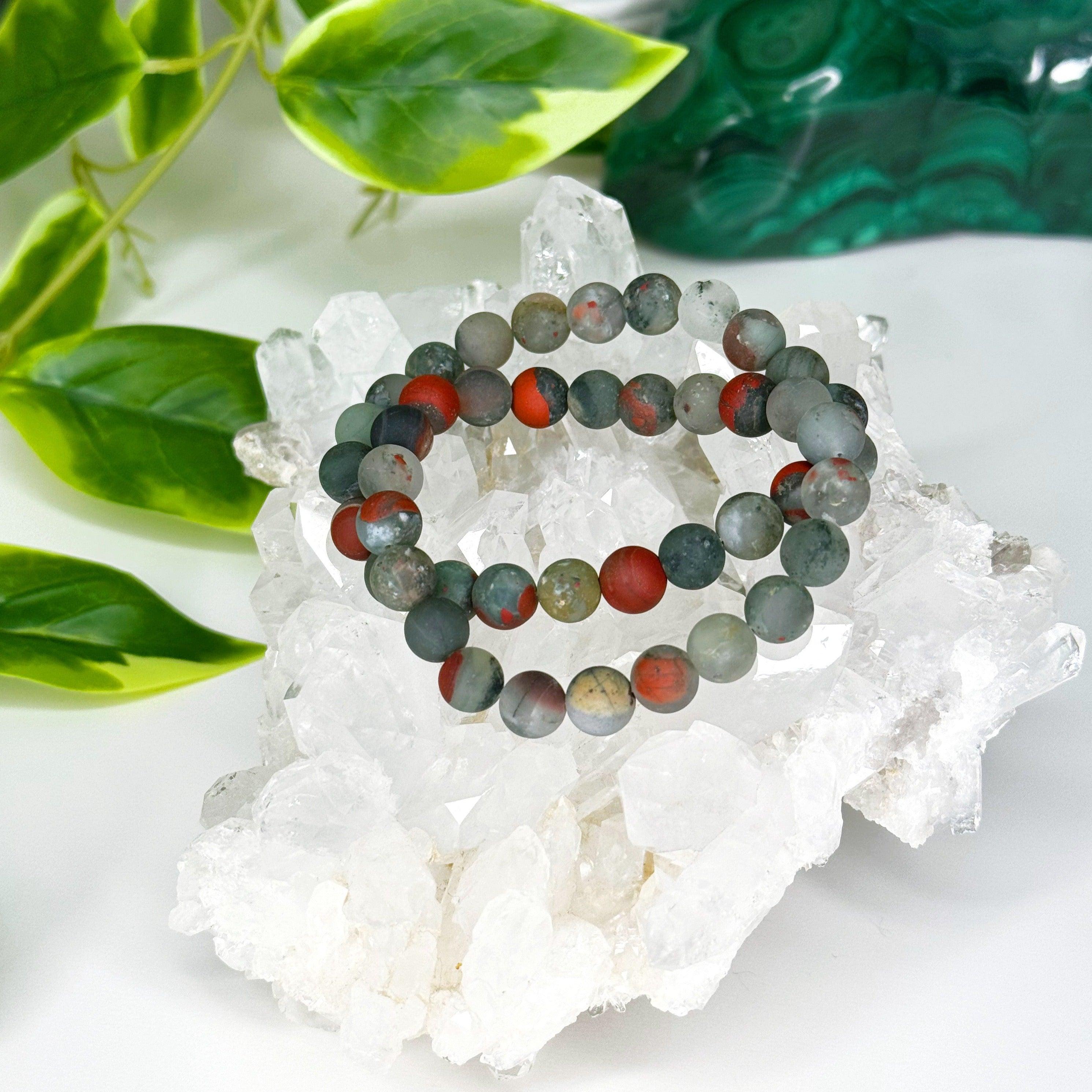 AFRICAN BLOODSTONE (MATTE) 8mm - HANDMADE CRYSTAL BRACELET - 8mm, African bloodstone, Aries, aries stack, bracelet, crystal bracelet, earth, emotional support, Friday the 13th, handmade bracelet, jewelry, june wrist candy, libra, libra stack, market bracelet, matte, mixed colors, pisces, pisces stack, protection gift bundle, recently added, restocked, scorpio stack, summer wrist candy, Wearable - The Mineral Maven
