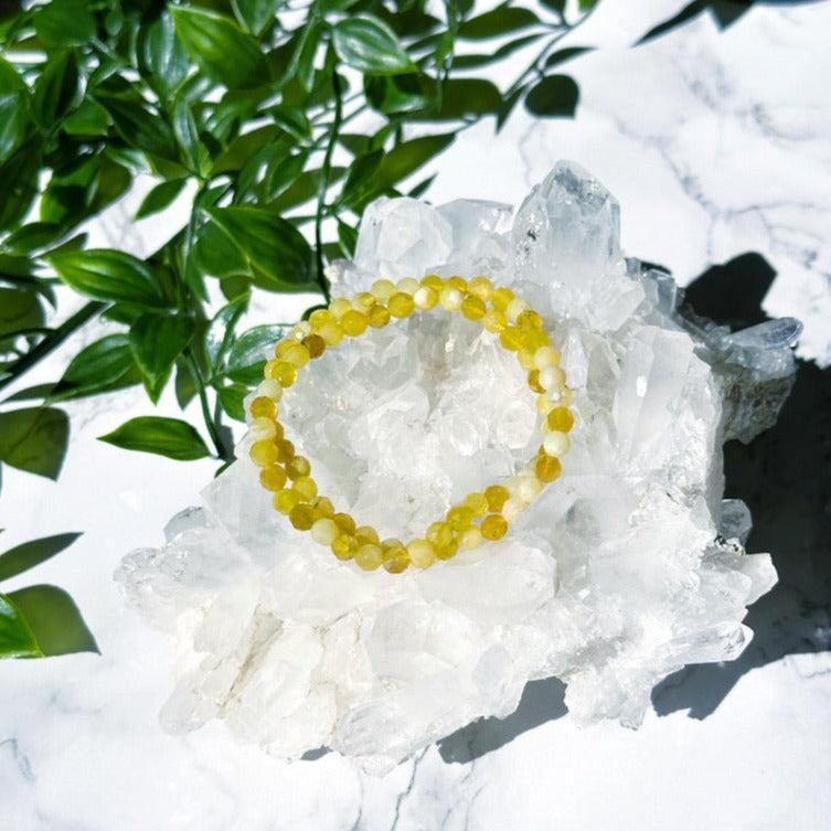 AFRICAN YELLOW OPAL (FACETED) 5mm - HANDMADE CRYSTAL BRACELET - 5mm, bracelet, cancer, crystal bracelet, faceted, fall-o-ween, fall-o-ween bracelets, gemini, handmade bracelet, jewelry, libra, market bracelet, opal, recently added, springtime, vernal vibes, Wearable, yellow, yellow opal - The Mineral Maven