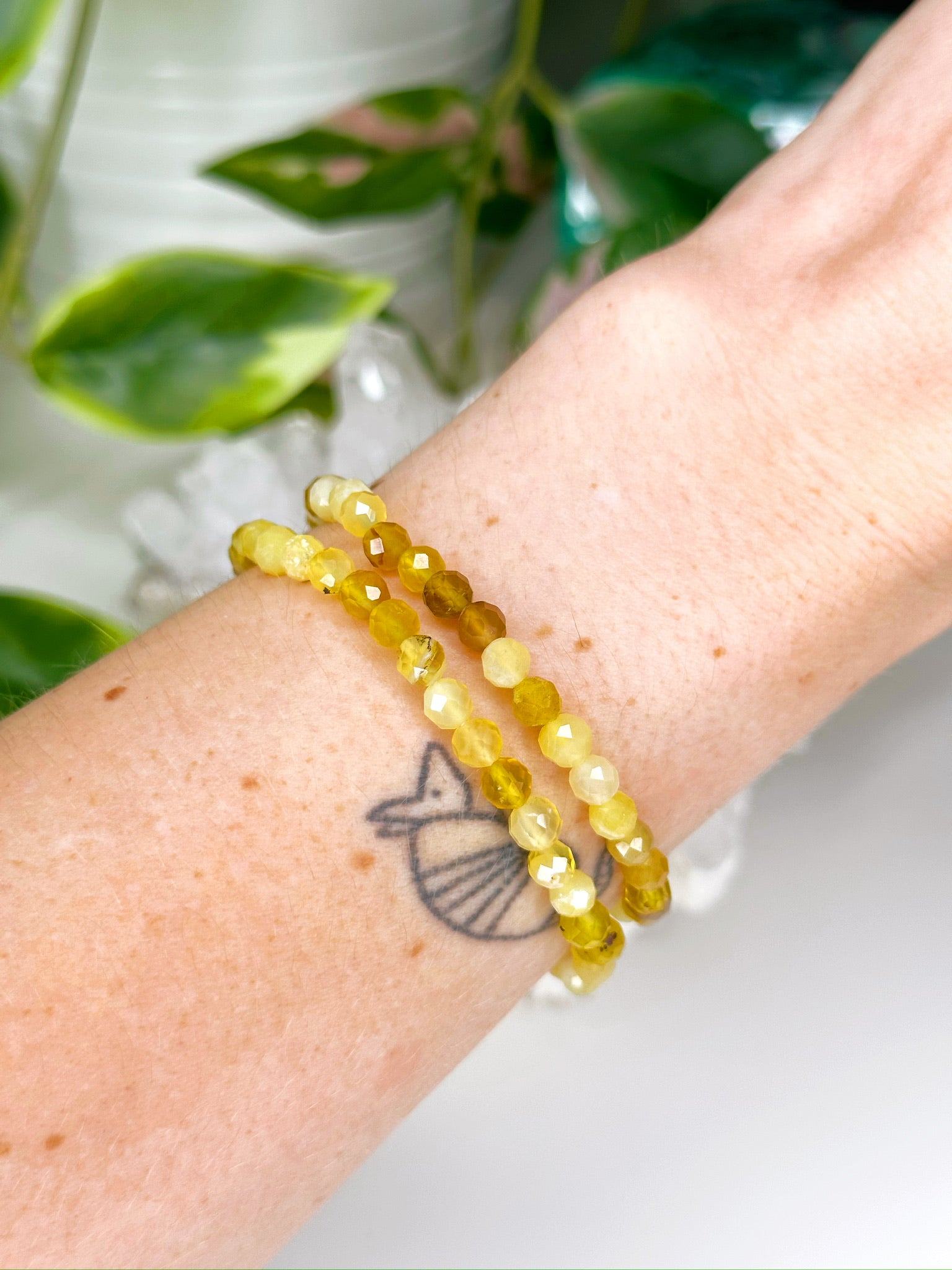 AFRICAN YELLOW OPAL (FACETED) 5mm - HANDMADE CRYSTAL BRACELET - 5mm, bracelet, cancer, crystal bracelet, faceted, fall-o-ween, fall-o-ween bracelets, gemini, handmade bracelet, jewelry, libra, market bracelet, opal, recently added, springtime, vernal vibes, Wearable, yellow, yellow opal - The Mineral Maven