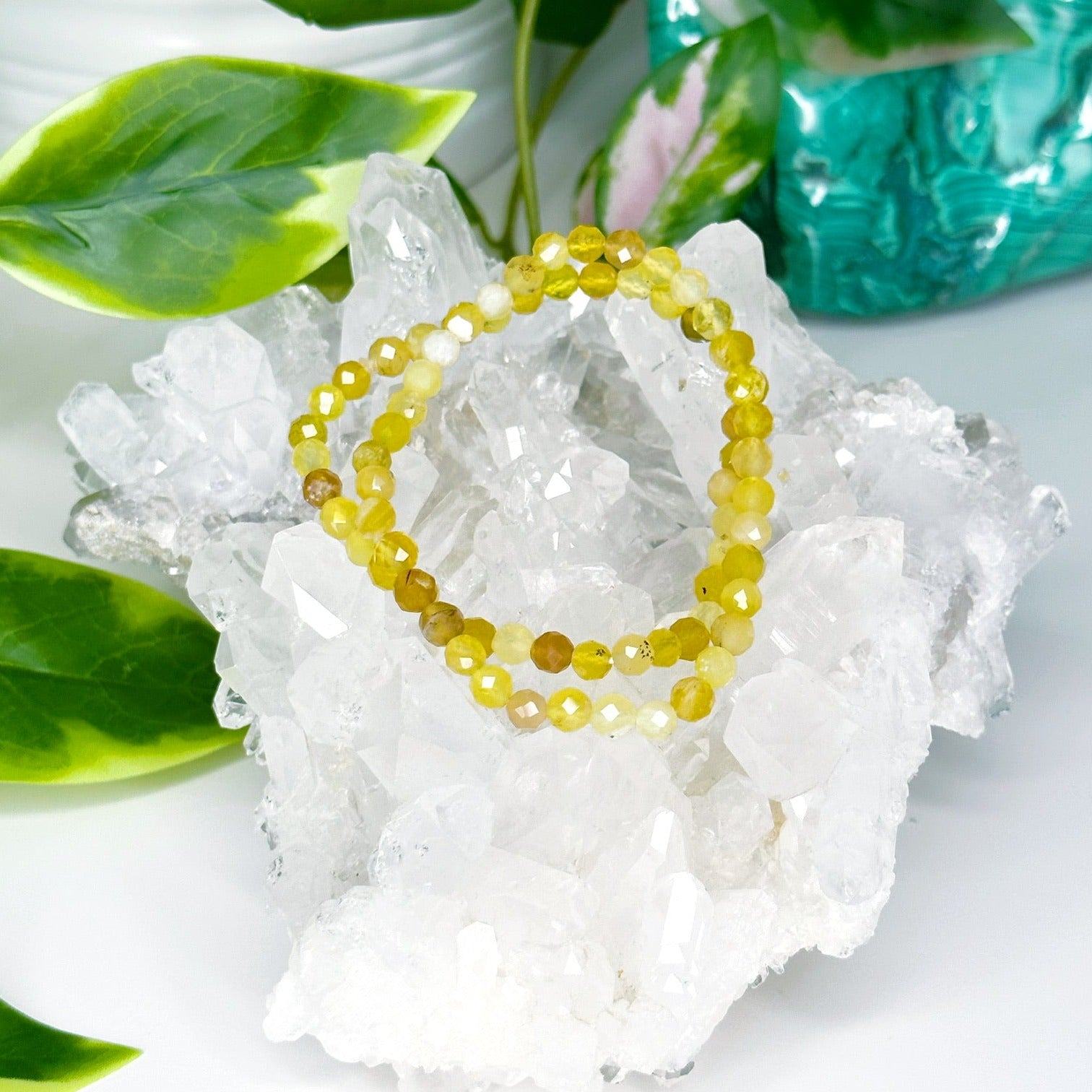 AFRICAN YELLOW OPAL (FACETED) 5mm - HANDMADE CRYSTAL BRACELET - 5mm, bracelet, cancer, crystal bracelet, faceted, fall-o-ween, fall-o-ween bracelets, gemini, handmade bracelet, jewelry, libra, market bracelet, opal, recently added, springtime, vernal vibes, Wearable, yellow, yellow opal - The Mineral Maven