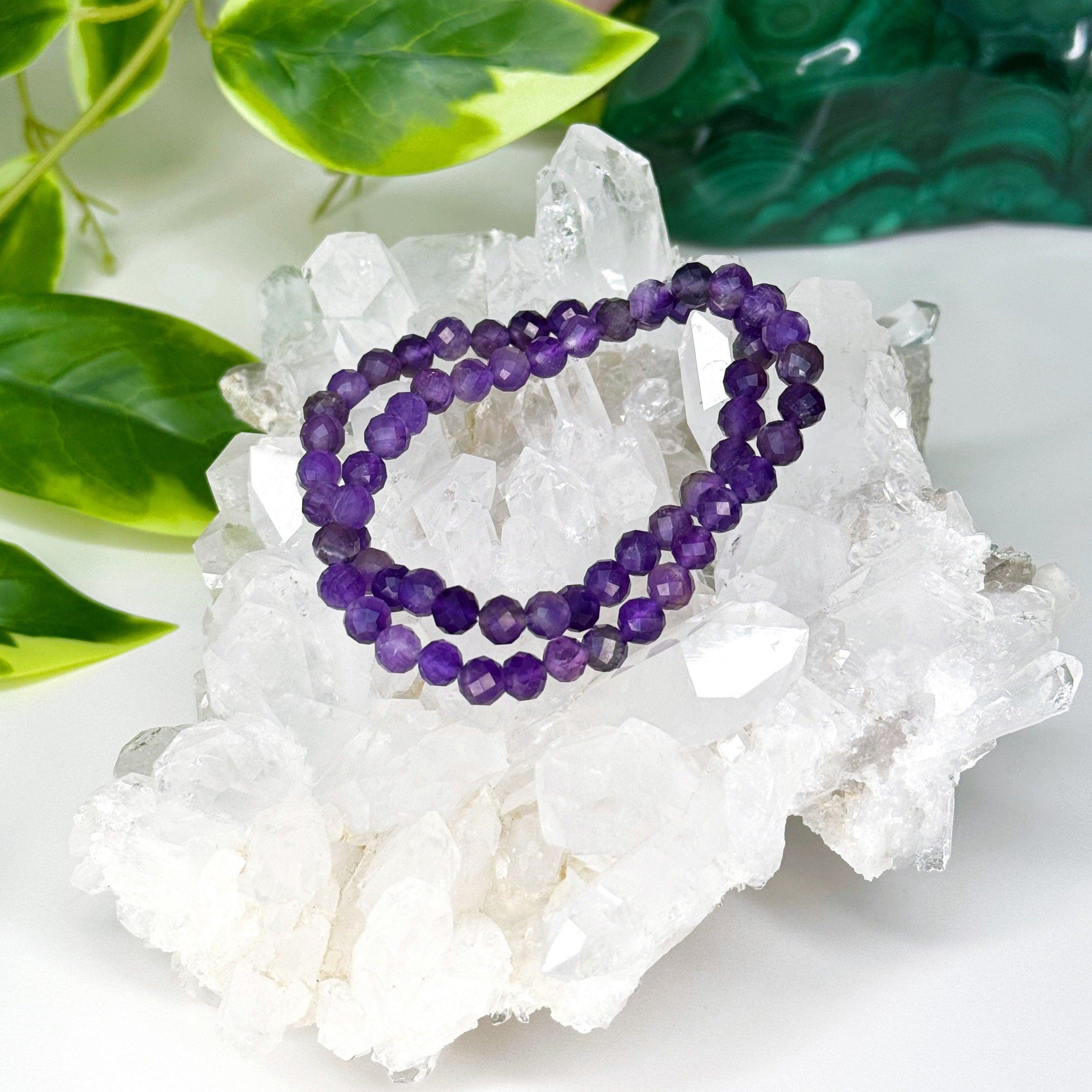 AMETHYST (FACETED) 6mm - HANDMADE CRYSTAL BRACELET - 6mm, air, amethyst, aquarius, aquarius stack, aries, aries stack, bracelet, crystal bracelet, faceted, handmade bracelet, jewelry, libra, libra stack, market bracelet, mercury retrograde, mercury retrograde stack, pisces, pisces stack, purple, recently added, restocked, sagittarius, sagittarius stack, scorpio, Scorpio Season, scorpio stack, storm, virgo, virgo stack, water, Wearable - The Mineral Maven