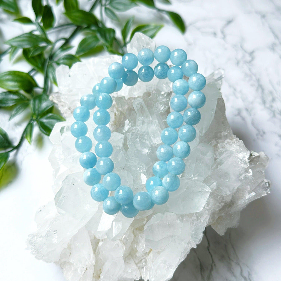 AQUAMARINE 8mm - HANDMADE CRYSTAL BRACELET - 8mm, aquamarine, aquarius, aquarius stack, aries, aries stack, blue, bracelet, crystal bracelet, gemini, gemini stack, handmade bracelet, jewelry, june wrist candy, libra, libra stack, market bracelet, may day/beltane, pisces, pisces stack, recently added, scorpio, scorpio stack, springtime, summer wrist candy, taurus, taurus stack, vernal vibes, water, Wearable - The Mineral Maven