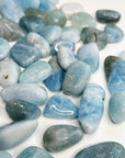 AQUAMARINE TUMBLE - aquamarine, bulk, calm gift bundle, communication, end of year sale, pocket crystal, pocket stone, spring equinox, tumble - The Mineral Maven