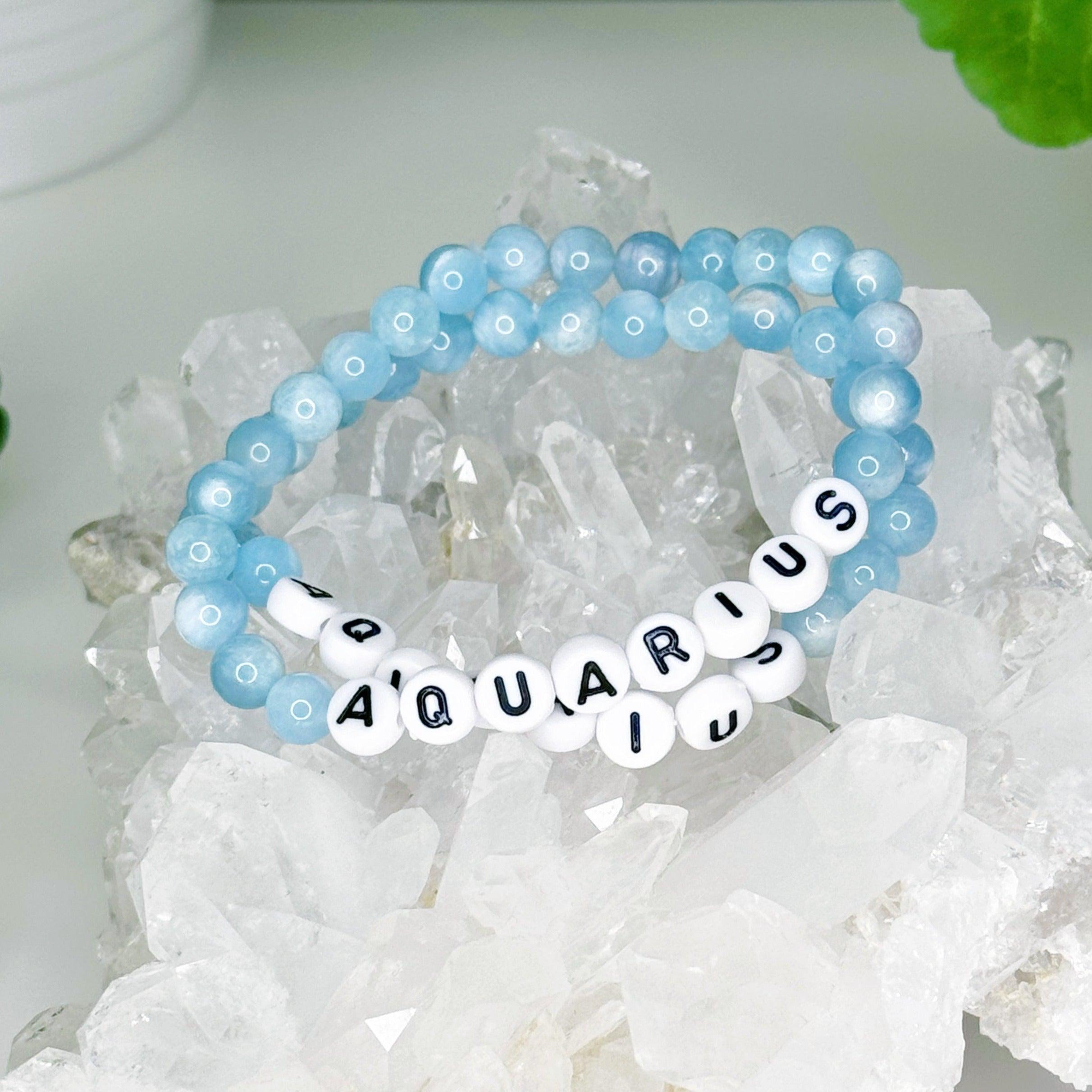 &#39;AQUARIUS&#39; AQUAMARINE 6mm - HANDMADE CRYSTAL BRACELET - 6mm, aquamarine, aquarius, aquarius stack, astro collection, blue, bracelet, crystal bracelet, handmade bracelet, jewelry, recently added, water, Wearable - The Mineral Maven