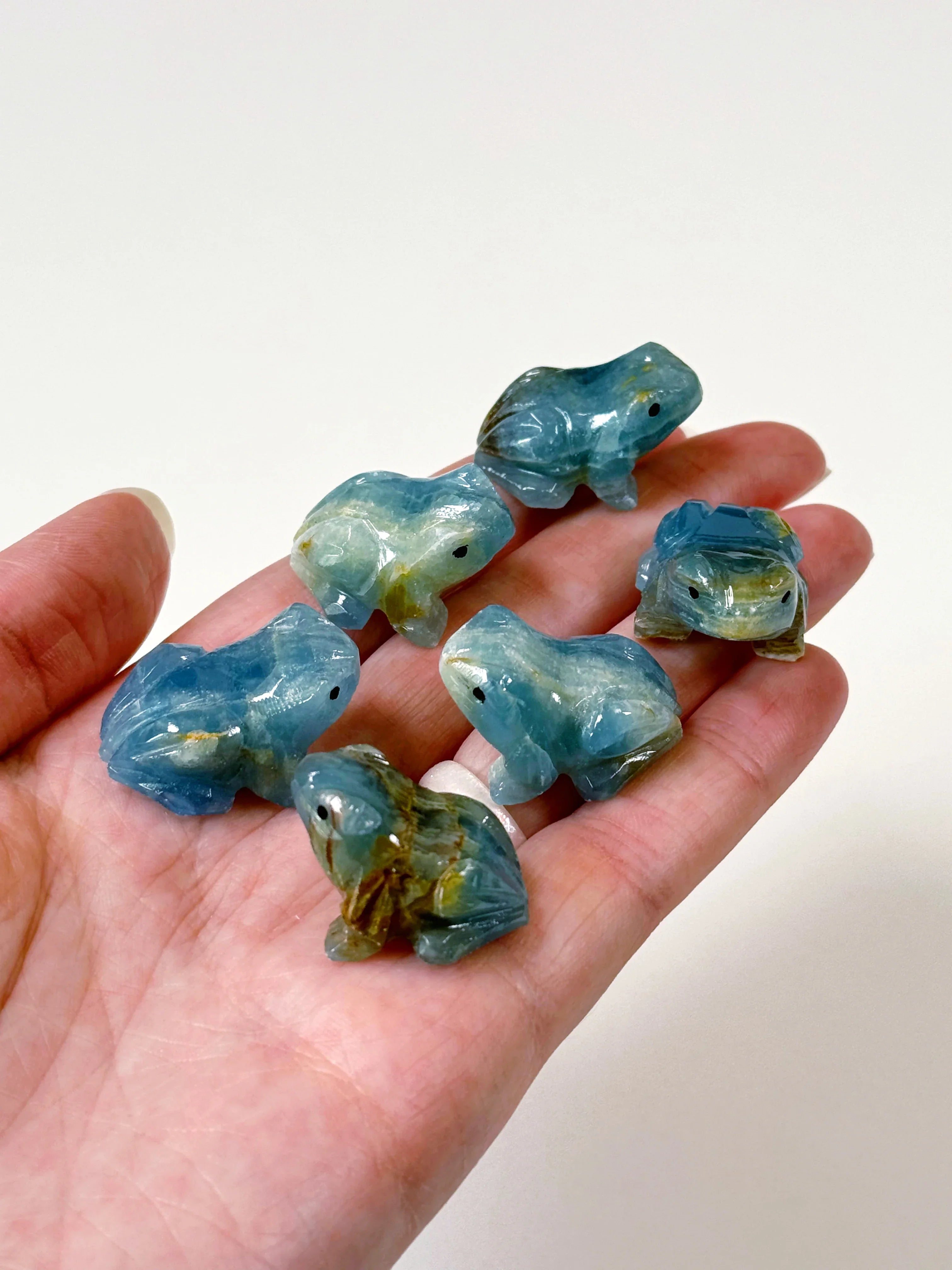 ARGENTINA BLUE ONYX MINI FROG - blue onyx, crystal critter, crystal frog, frog, lemurian aquatine calcite, mini frog - The Mineral Maven