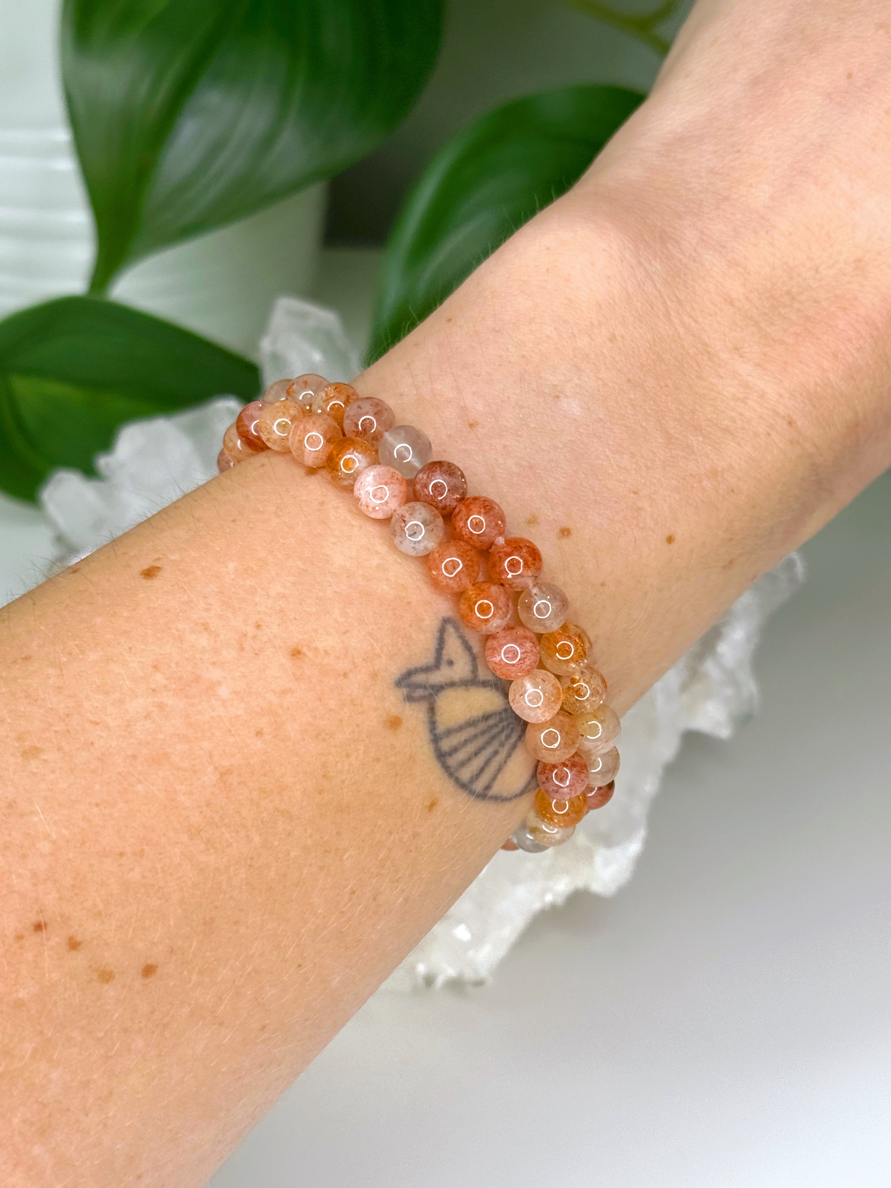 ARUSHA SUNSTONE 6mm - HANDMADE CRYSTAL BRACELET - 6mm, Arusha sunstone, bracelet, career, crystal bracelet, fire, handmade bracelet, jewelry, Leo, libra, orange, summer solstice, summerween collection, sunstone, Tanzanian sunstone, Wearable - The Mineral Maven