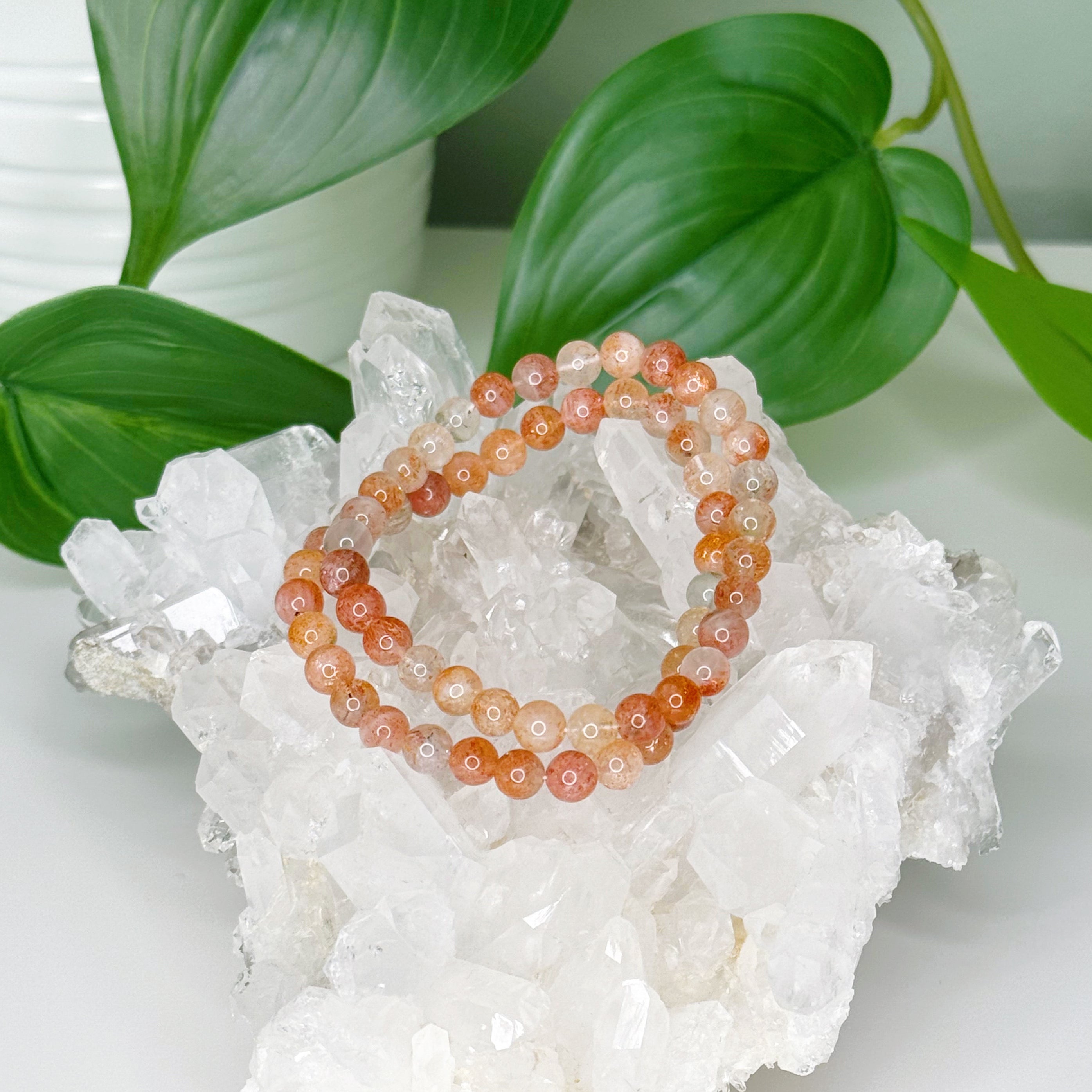ARUSHA SUNSTONE 6mm - HANDMADE CRYSTAL BRACELET - 6mm, Arusha sunstone, bracelet, career, crystal bracelet, fire, handmade bracelet, jewelry, Leo, libra, orange, summer solstice, summerween collection, sunstone, Tanzanian sunstone, Wearable - The Mineral Maven