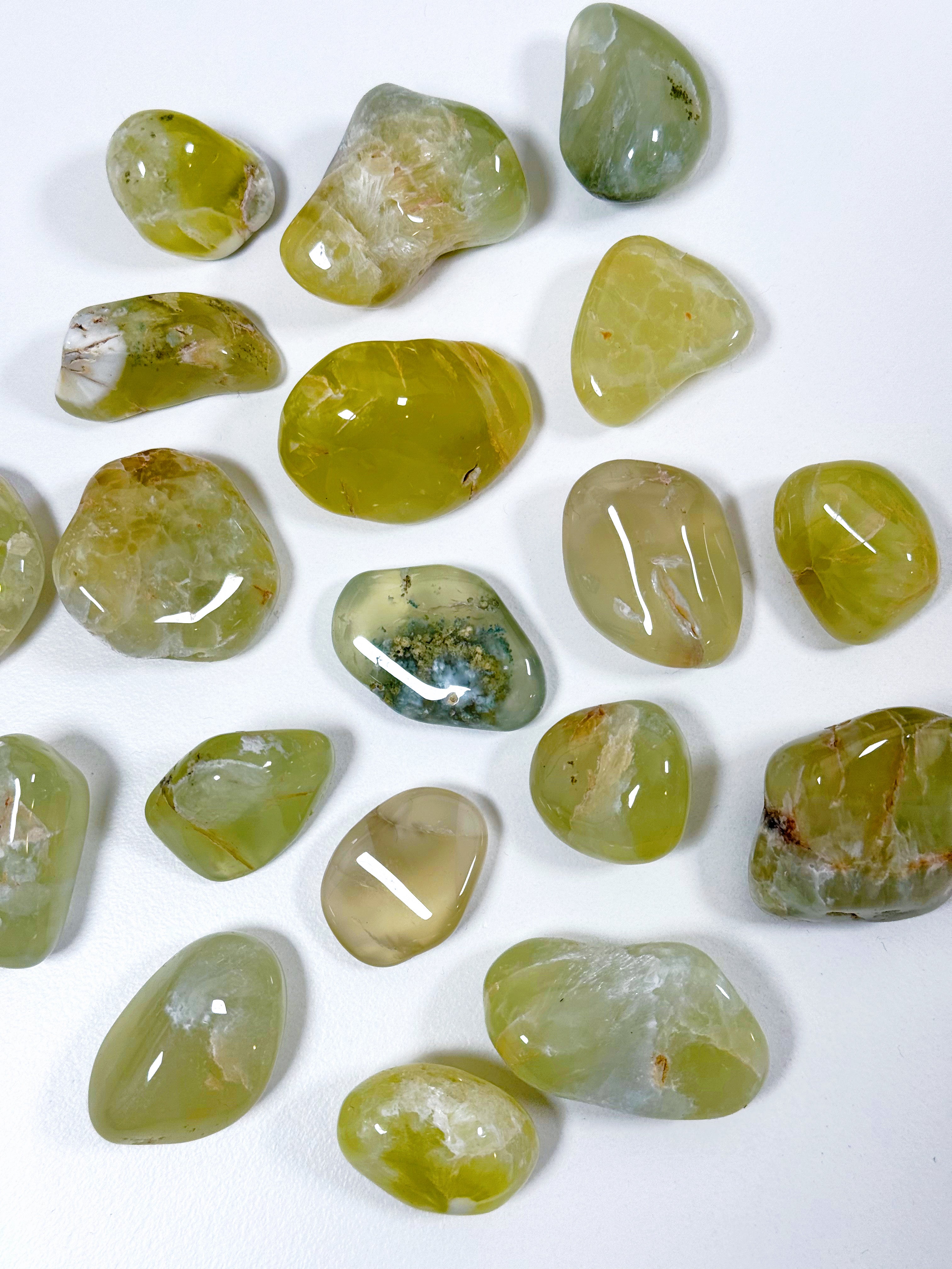 AUSTRALIAN GOLDEN PREHNITE (WITH NATROLITE) TUMBLE - australian prehnite, golden prehnite, natrolite, pocket crystal, pocket stone, prehnite, recently added, tumble - The Mineral Maven