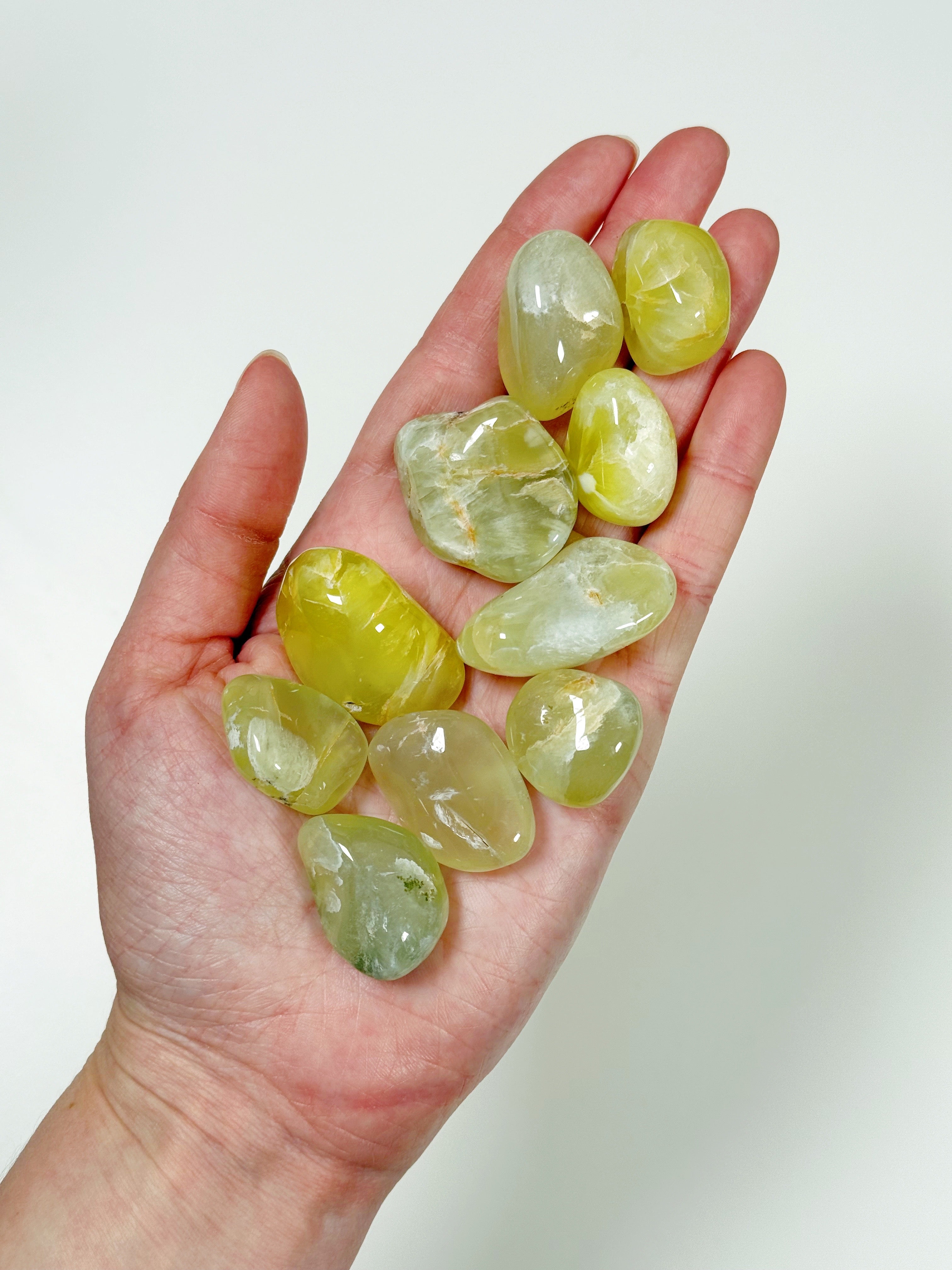 AUSTRALIAN GOLDEN PREHNITE (WITH NATROLITE) TUMBLE - australian prehnite, golden prehnite, natrolite, pocket crystal, pocket stone, prehnite, recently added, tumble - The Mineral Maven