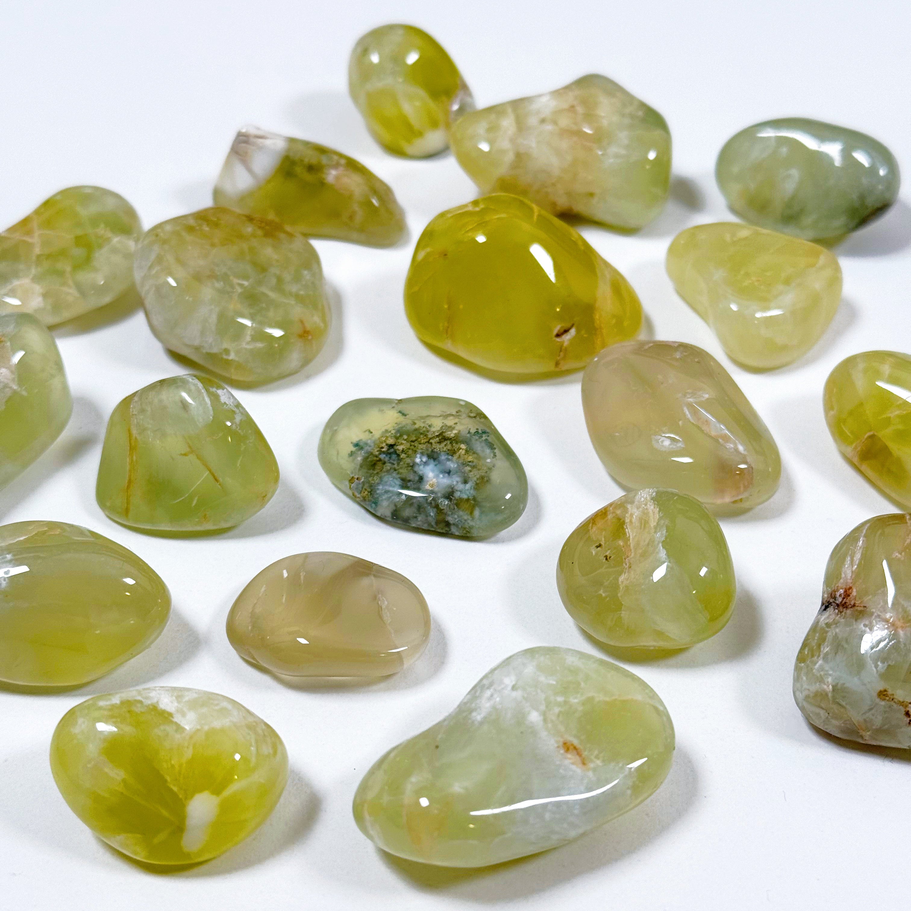 AUSTRALIAN GOLDEN PREHNITE (WITH NATROLITE) TUMBLE - australian prehnite, golden prehnite, natrolite, pocket crystal, pocket stone, prehnite, recently added, tumble - The Mineral Maven