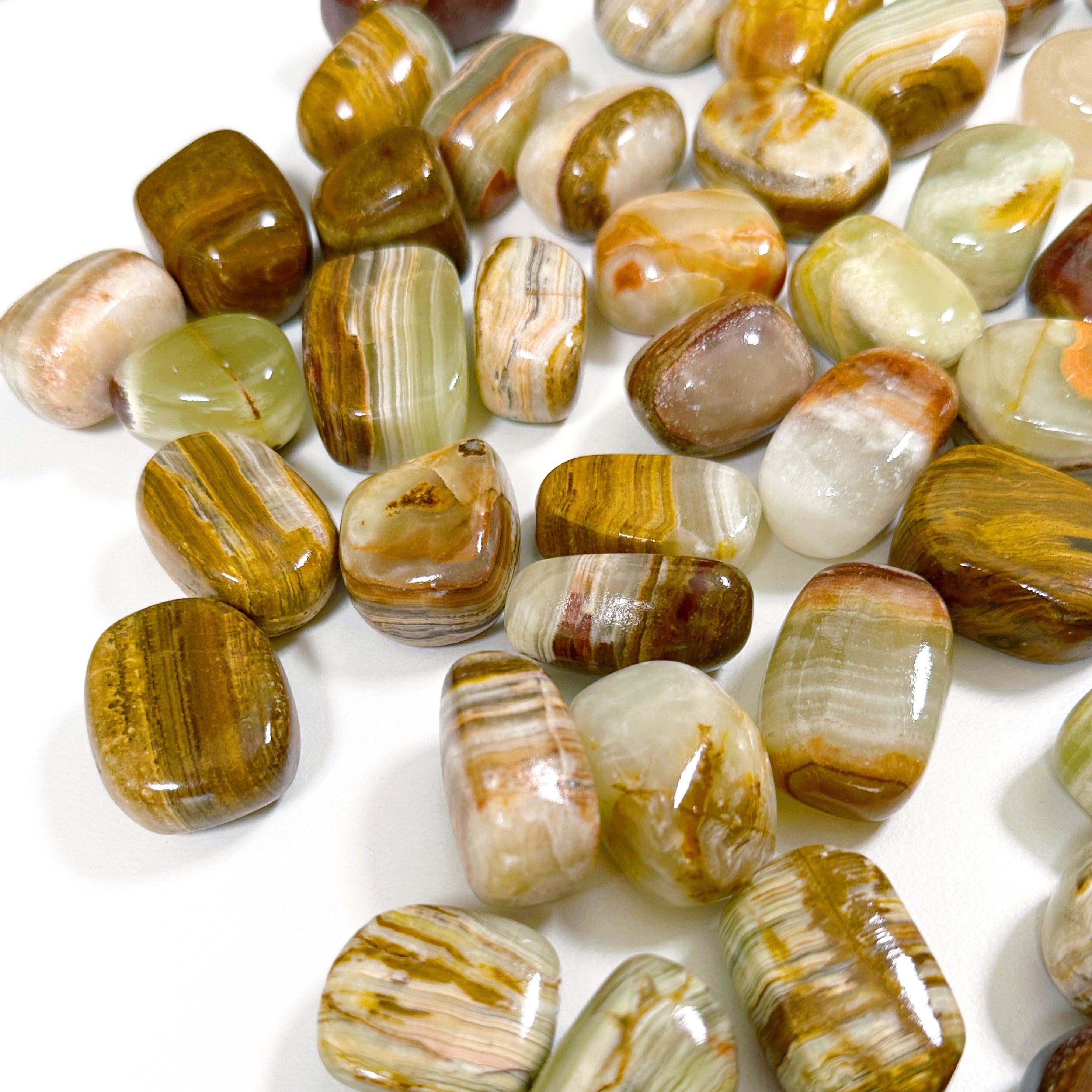 BANDED GREEN ONYX CHONK - banded onyx, bulk, emotional support, green calcite, green onyx, pocket crystal, pocket stone, recently added, tumble, tumbled, tumbled stone, tumbles - The Mineral Maven