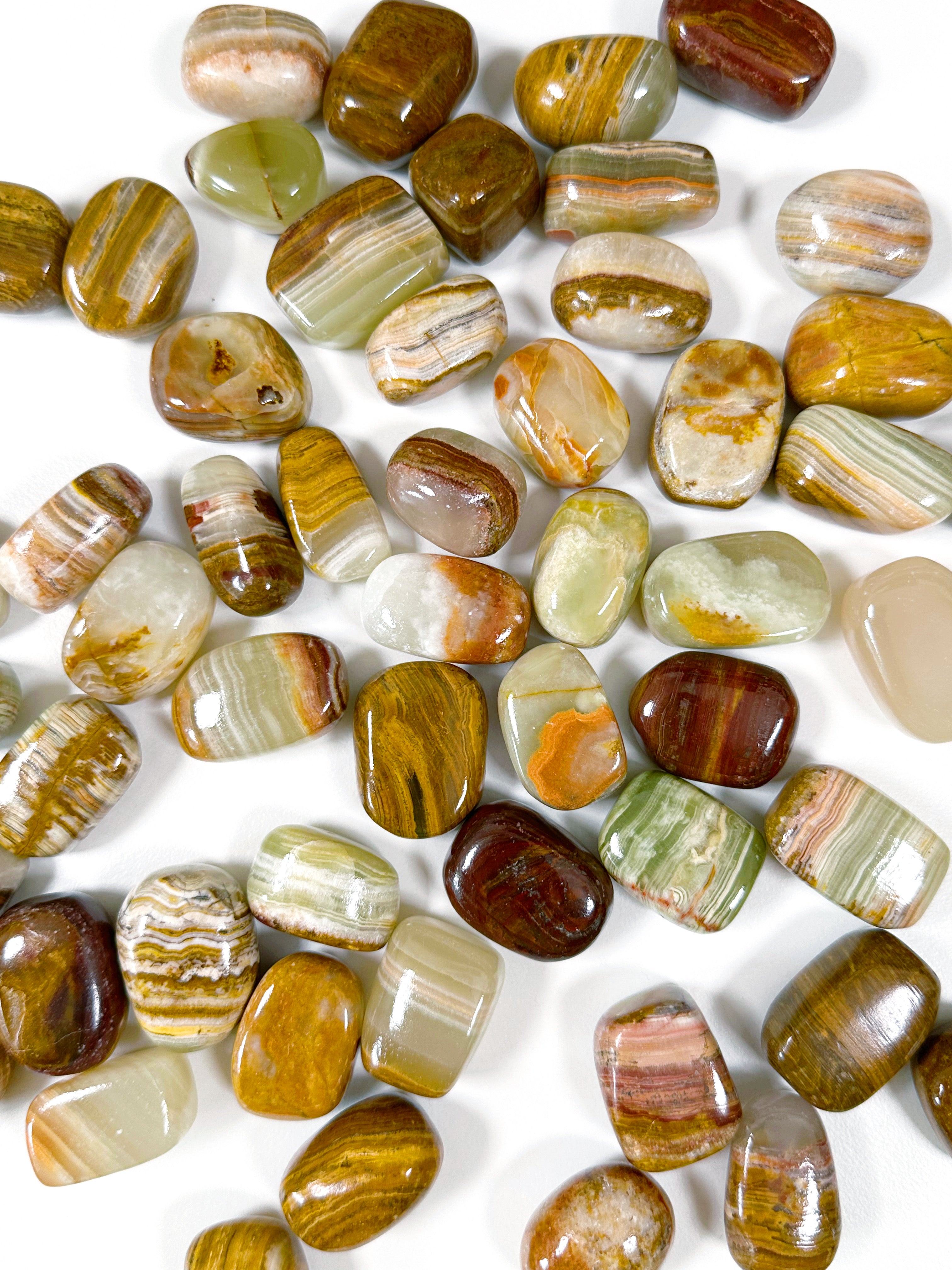 BANDED GREEN ONYX CHONK - banded onyx, bulk, emotional support, green calcite, green onyx, pocket crystal, pocket stone, recently added, tumble, tumbled, tumbled stone, tumbles - The Mineral Maven