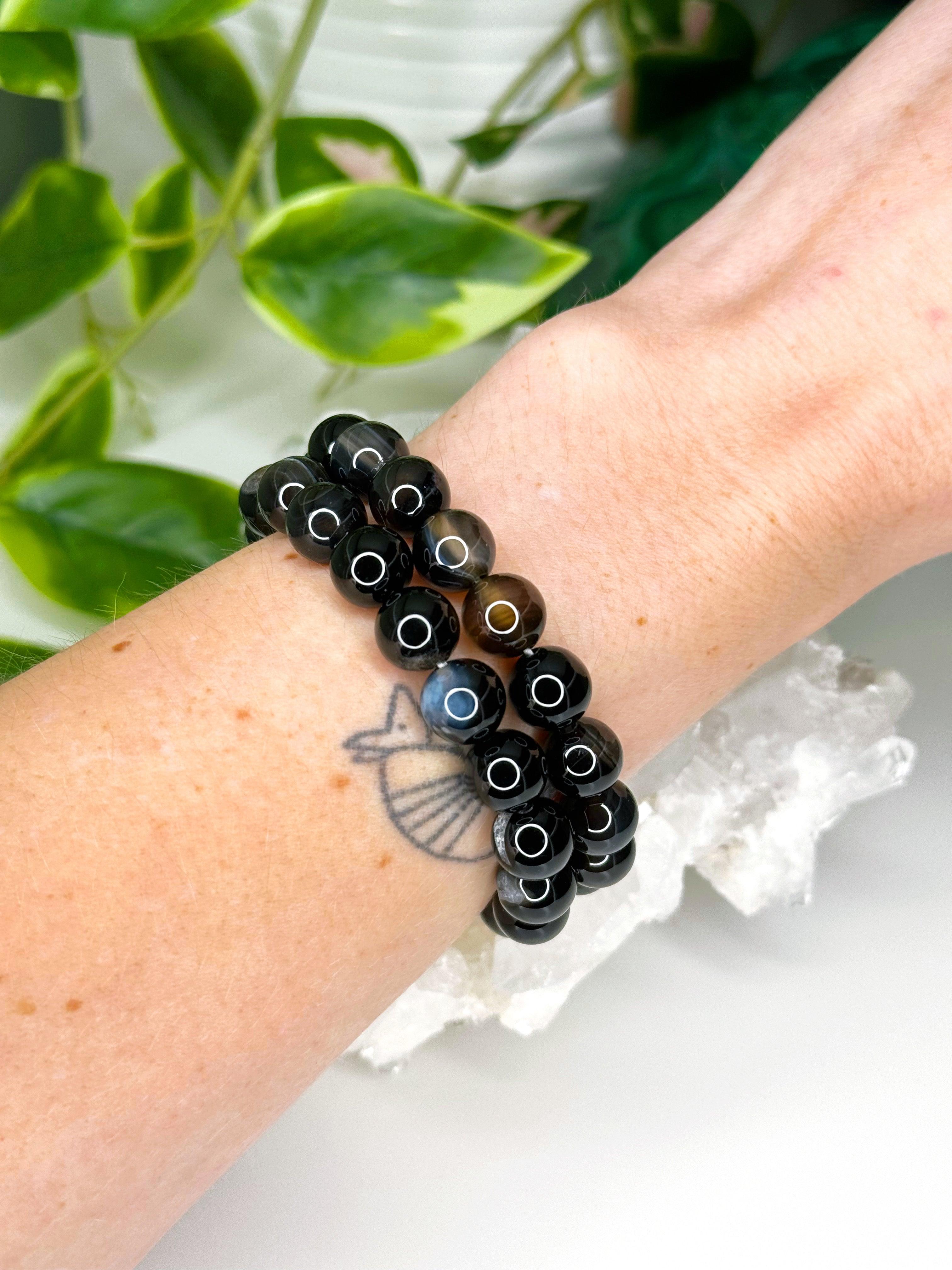 BLACK AGATE 10mm - HANDMADE CRYSTAL BRACELET - 10 Dec Inventory, 10mm, 2025 vibes, black, black agate, bracelet, bracelet inventory check, crystal bracelet, earth, emotional support, handmade bracelet, jewelry, June 2025 inventory check, market bracelet, protection gift bundle, Scorpio Season, Wearable - The Mineral Maven