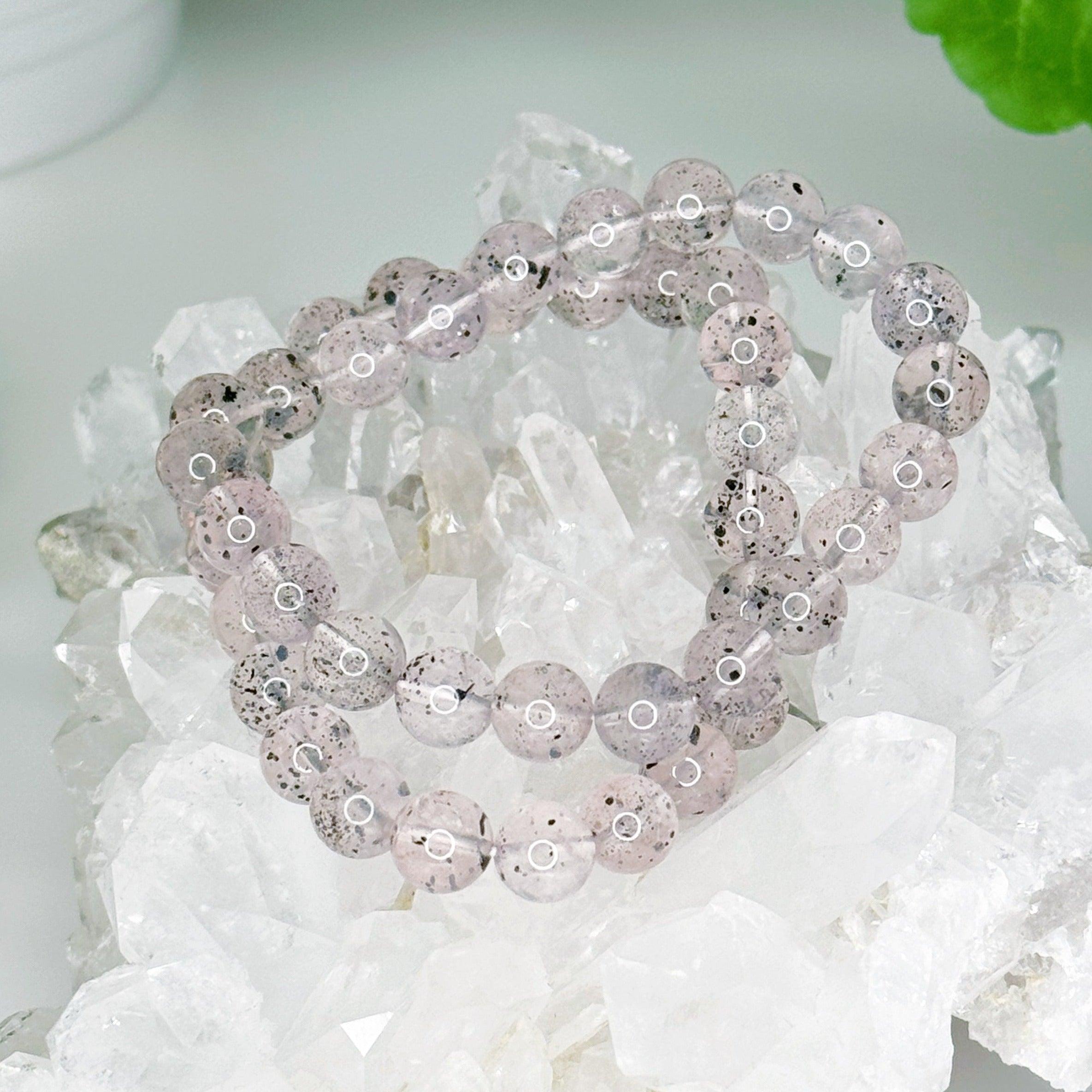 BLACK HEMATITE IN PINK QUARTZ 8mm - HANDMADE CRYSTAL BRACELET - 8mm, black hematite, bracelet, crystal bracelet, handmade bracelet, hematite, jewelry, pink, pink quartz, recently added, valentines bracelets, valentines vibes, Wearable - The Mineral Maven