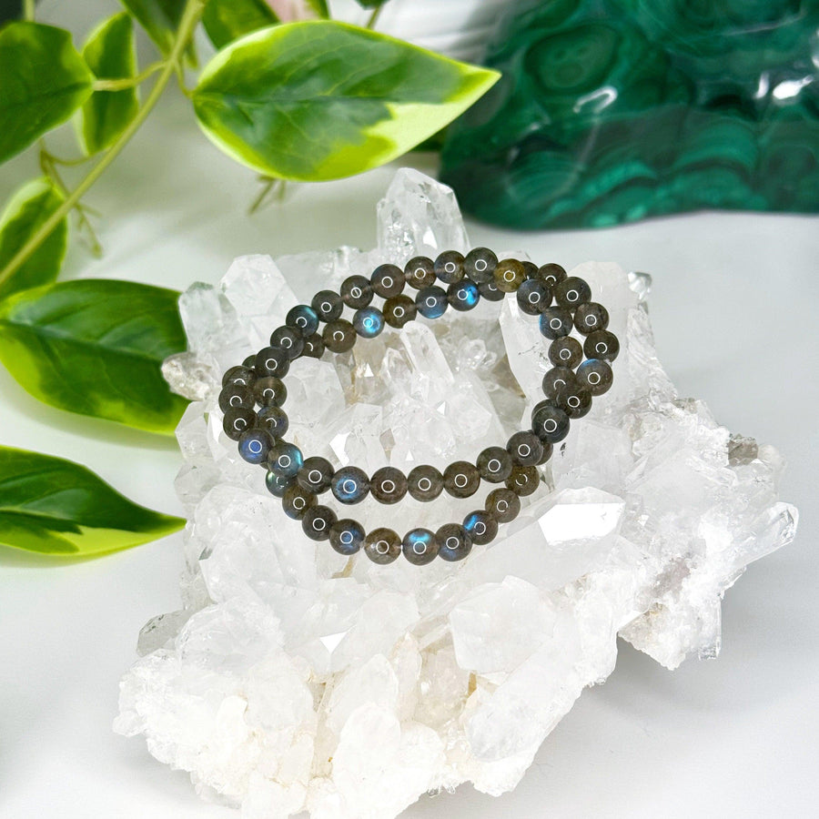 BLACK LABRADORITE 6mm - HANDMADE CRYSTAL BRACELET - 6mm, air, black labradorite, bracelet, cancer, crystal bracelet, Friday the 13th, grey, handmade bracelet, jewelry, labradorite, Leo, libra, market bracelet, mercury retrograde, pisces, recently added, sagittarius, Wearable - The Mineral Maven
