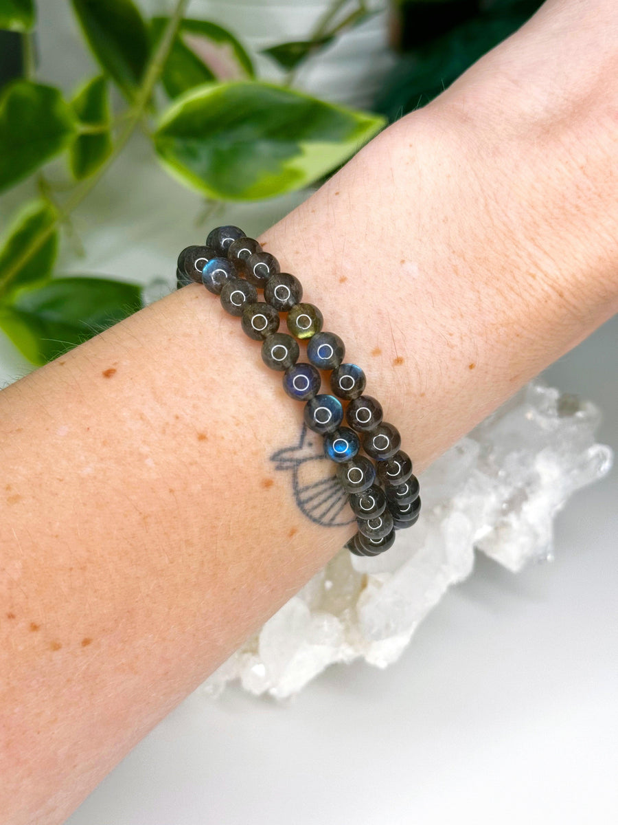 BLACK LABRADORITE 6mm - HANDMADE CRYSTAL BRACELET - 6mm, air, black labradorite, bracelet, cancer, crystal bracelet, Friday the 13th, grey, handmade bracelet, jewelry, labradorite, Leo, libra, market bracelet, mercury retrograde, pisces, recently added, sagittarius, Wearable - The Mineral Maven