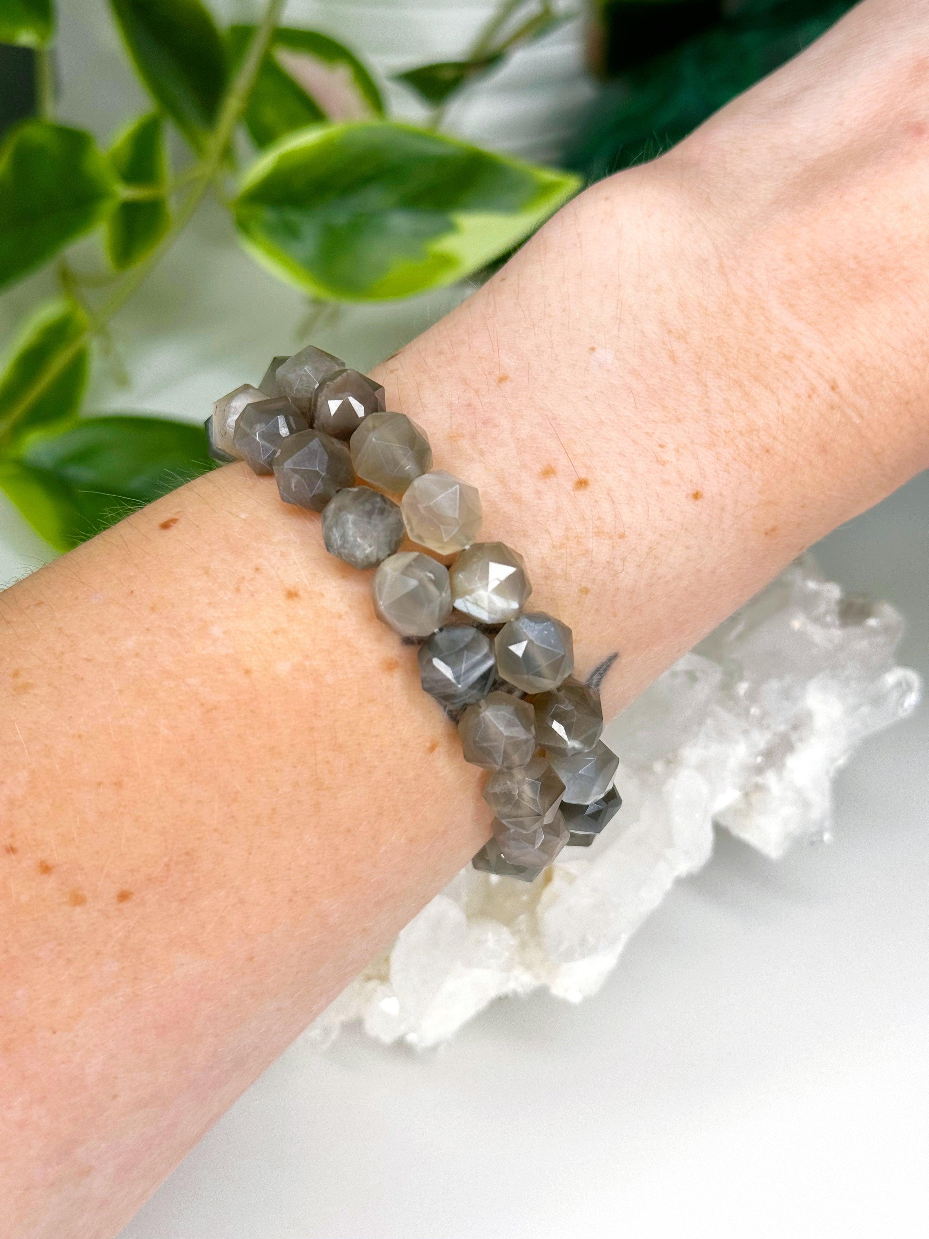 BLACK MOONSTONE (STAR CUT) 10mm - HANDMADE CRYSTAL BRACELET - 10 Dec Inventory, 10mm, 2025 vibes, black, black moonstone, bracelet, bracelet inventory check, cancer, crystal bracelet, fertility, Friday the 13th, grey, handmade bracelet, jewelry, June 2025 inventory check, libra, market bracelet, moon, protection gift bundle, scorpio, solar eclipse, star cut, Wearable - The Mineral Maven