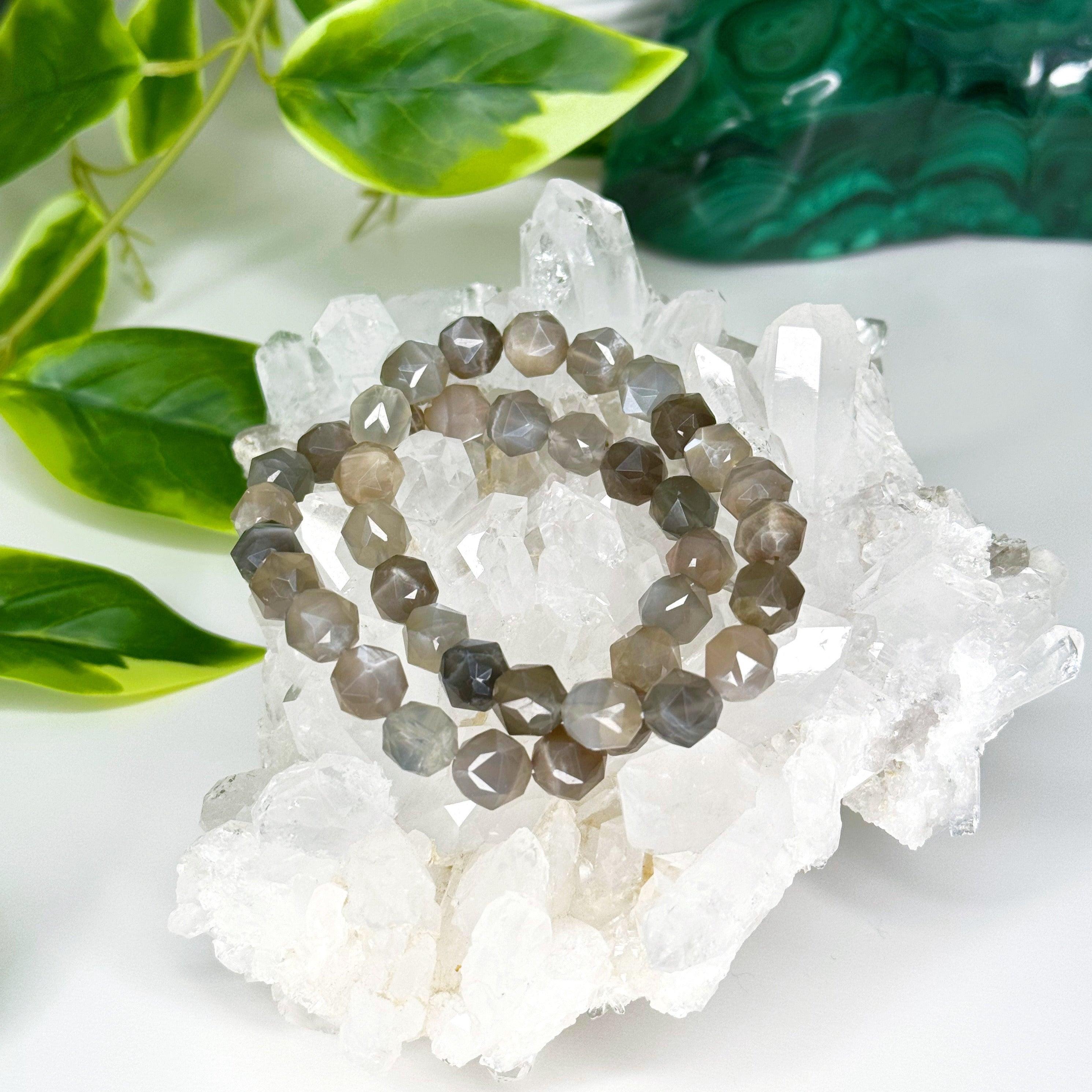 BLACK MOONSTONE (STAR CUT) 10mm - HANDMADE CRYSTAL BRACELET - 10 Dec Inventory, 10mm, 2025 vibes, black, black moonstone, bracelet, bracelet inventory check, cancer, crystal bracelet, fertility, Friday the 13th, grey, handmade bracelet, jewelry, June 2025 inventory check, libra, market bracelet, moon, protection gift bundle, scorpio, solar eclipse, star cut, Wearable - The Mineral Maven
