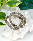 BLACK MOONSTONE (STAR CUT) 10mm - HANDMADE CRYSTAL BRACELET - 10mm, black, black moonstone, bracelet, cancer, crystal bracelet, fertility, Friday the 13th, grey, handmade bracelet, jewelry, libra, market bracelet, moon, protection gift bundle, recently added, scorpio, solar eclipse, star cut, Wearable - The Mineral Maven