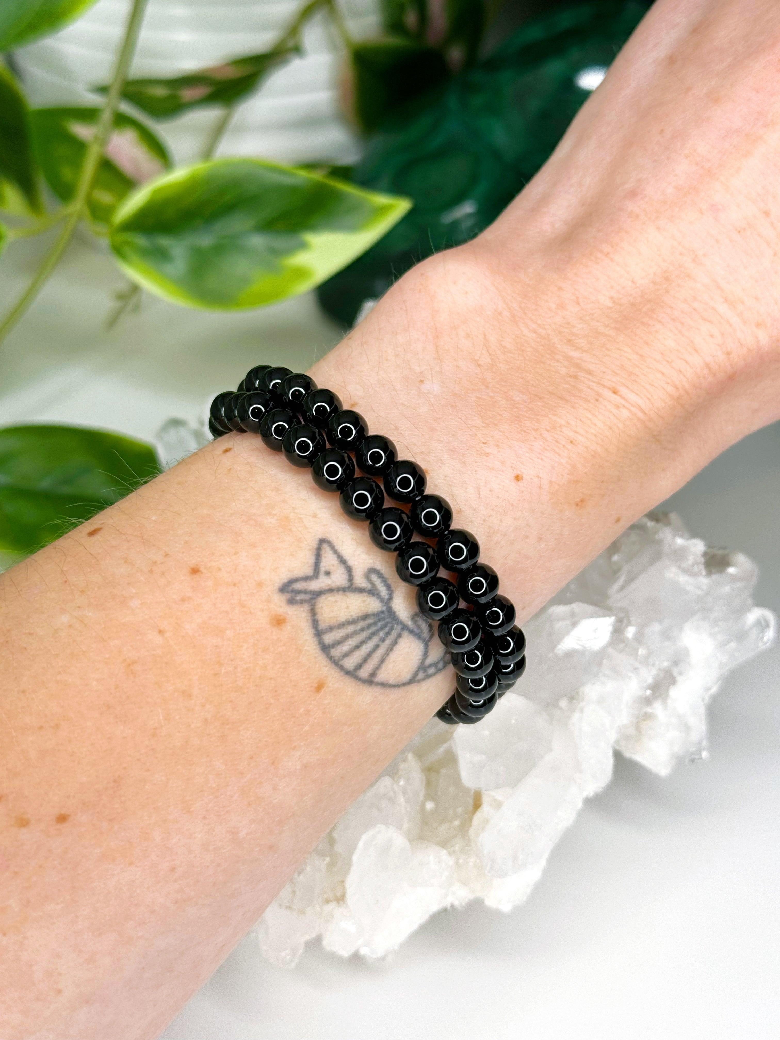 BLACK ONYX 6mm - HANDMADE CRYSTAL BRACELET - 6mm, black, black onyx, bracelet, crystal bracelet, handmade bracelet, jewelry, market bracelet, protection gift bundle, recently added, solstice collection, Wearable, winter solstice collection - The Mineral Maven