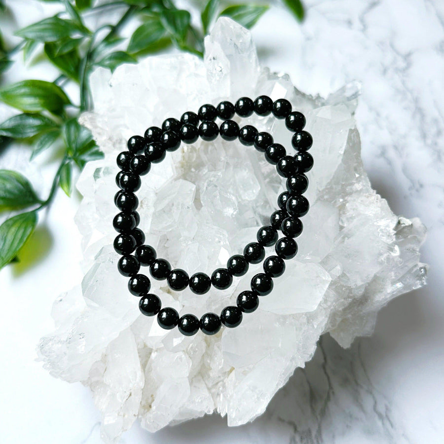 BLACK TOURMALINE 6mm - HANDMADE CRYSTAL BRACELET - 6mm, black, black tourmaline, bracelet, capricorn, capricorn stack, crystal bracelet, earth, handmade bracelet, jewelry, june wrist candy, recently added, summer wrist candy, Wearable - The Mineral Maven