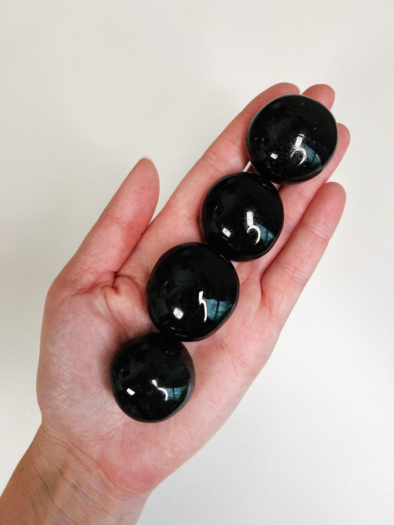 BLACK TOURMALINE PEBBLE - black tourmaline, emotional support, palm stone, palmstone, pebble, pebbles, pocket crystal, pocket stone, protection gift bundle, spring equinox, tourmaline, tucson update - The Mineral Maven