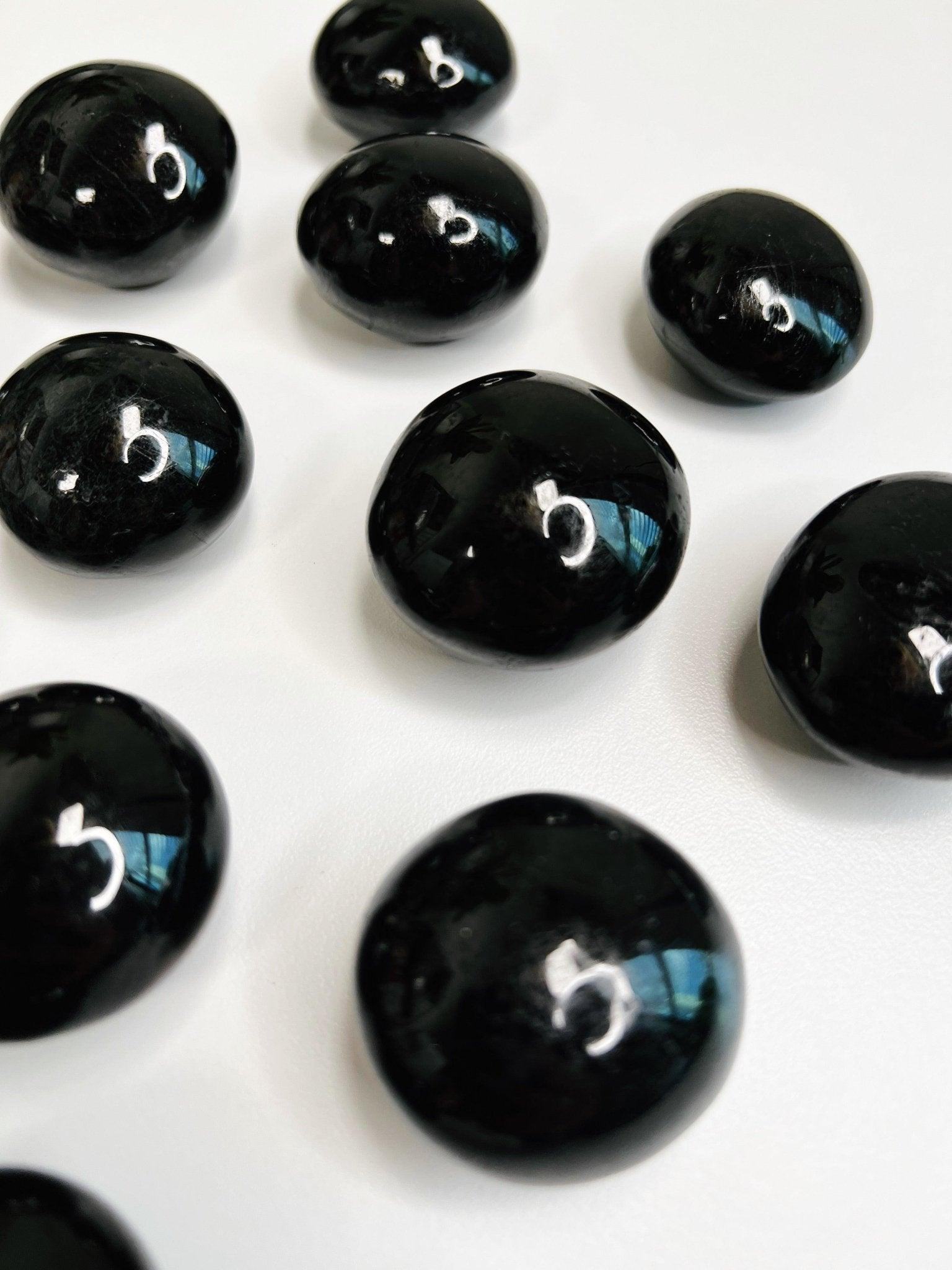 BLACK TOURMALINE PEBBLE - black tourmaline, emotional support, palm stone, palmstone, pebble, pebbles, pocket crystal, pocket stone, protection gift bundle, spring equinox, tourmaline, tucson update - The Mineral Maven