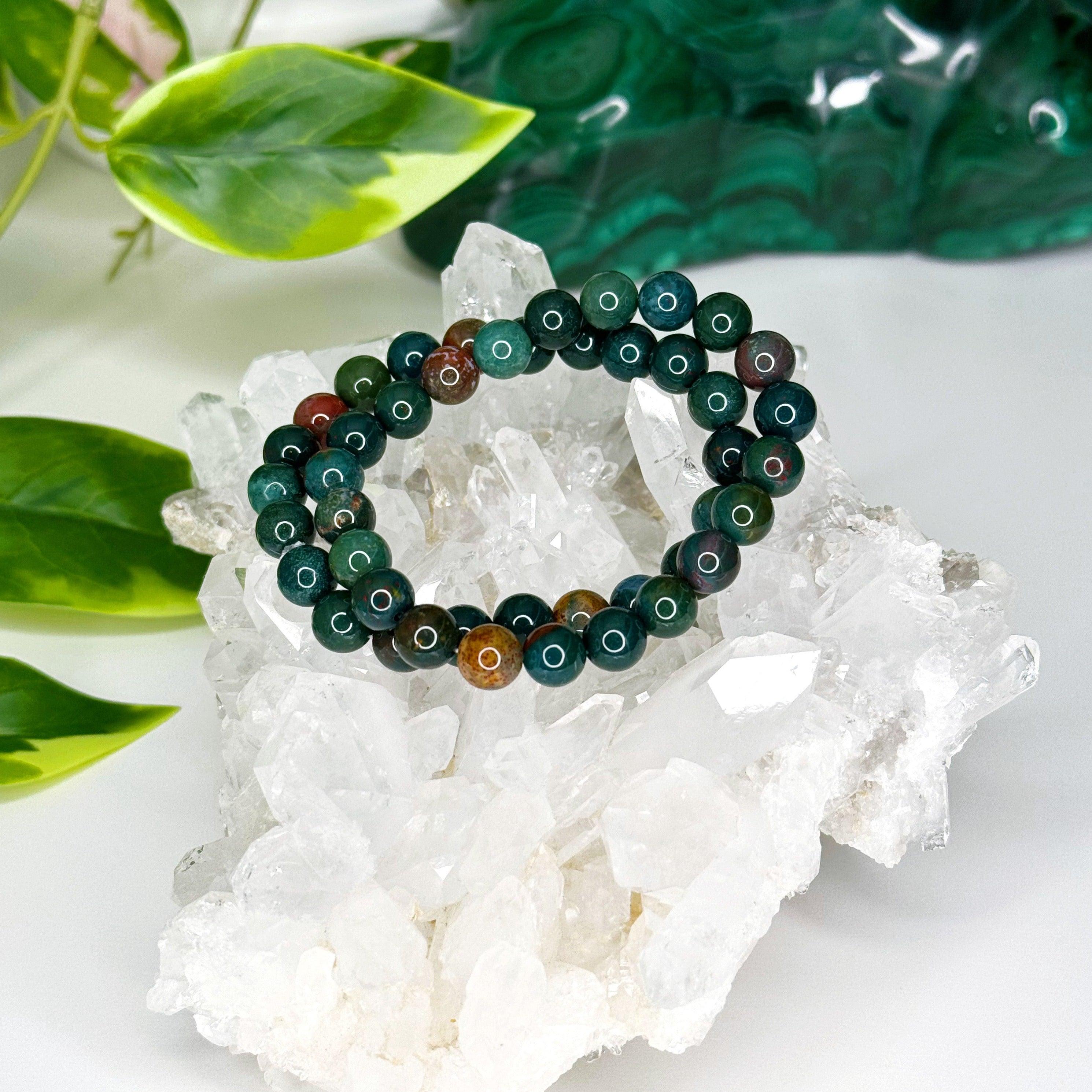 BLOODSTONE 8mm - HANDMADE CRYSTAL BRACELET - 8mm, aries, bloodstone, bracelet, capricorn, crystal bracelet, emotional support, fire, green, handmade bracelet, jewelry, libra, market bracelet, may day/beltane, mixed colors, recently added, red, solstice collection, Wearable, winter solstice collection - The Mineral Maven