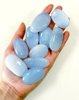 BLUE CHALCEDONY MINI PALM - Black Friday sale, blue chalcedony, cancer season, mercury rx, mini palm stone, palm stone, pebble, pocket crystal - The Mineral Maven