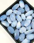 BLUE CHALCEDONY MINI PALM - Black Friday sale, blue chalcedony, cancer season, mercury rx, mini palm stone, palm stone, pebble, pocket crystal - The Mineral Maven