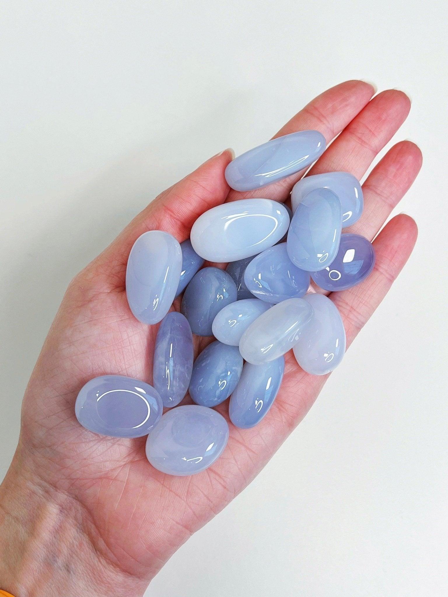 BLUE CHALCEDONY PEBBLE - blue chalcedony, bulk, calm gift bundle, cancer season, mercury rx, pebble, pebbles, pocket crystal, tumbles - The Mineral Maven