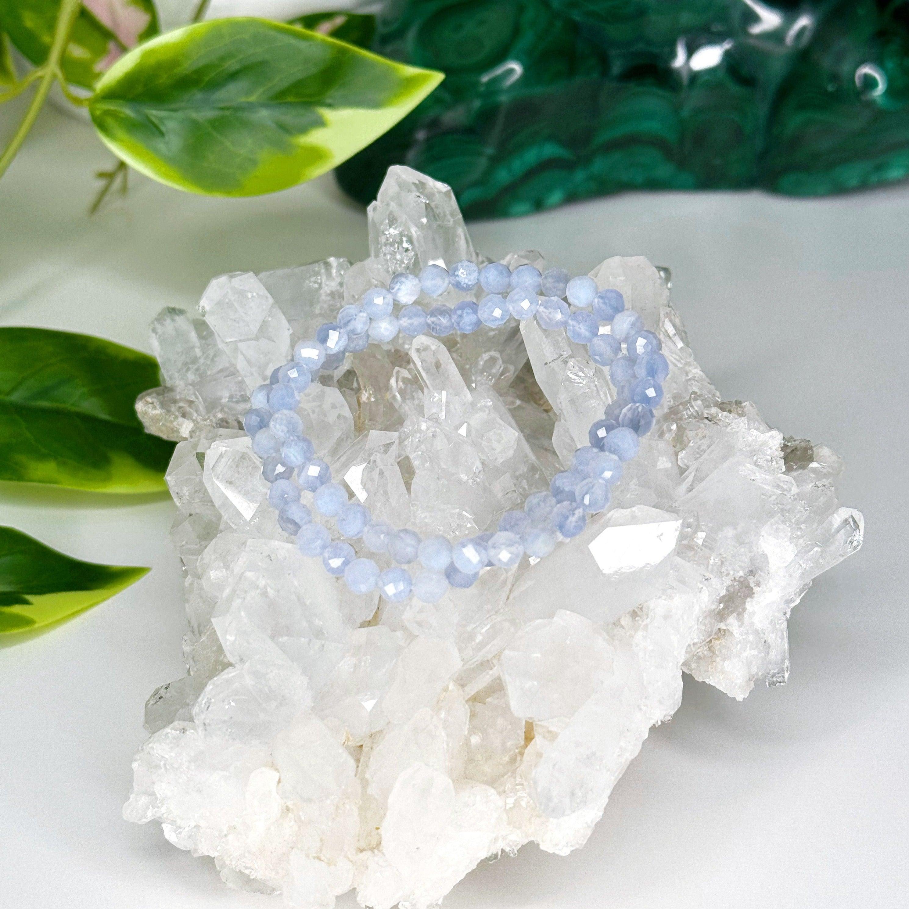 BLUE LACE AGATE (FACETED) 5mm - HANDMADE CRYSTAL BRACELET - 5mm, air, blue, blue lace agate, bracelet, capricorn, capricorn stack, crystal bracelet, emotional support, faceted, gemini, gemini stack, handmade bracelet, jewelry, libra, libra stack, market bracelet, mercury retrograde, mercury retrograde stack, pisces, pisces stack, recently added, sagittarius, sagittarius stack, single bracelets, summer vibes, virgo, virgo stack, Wearable, winter collection, winter solstice collection - The Mineral Maven