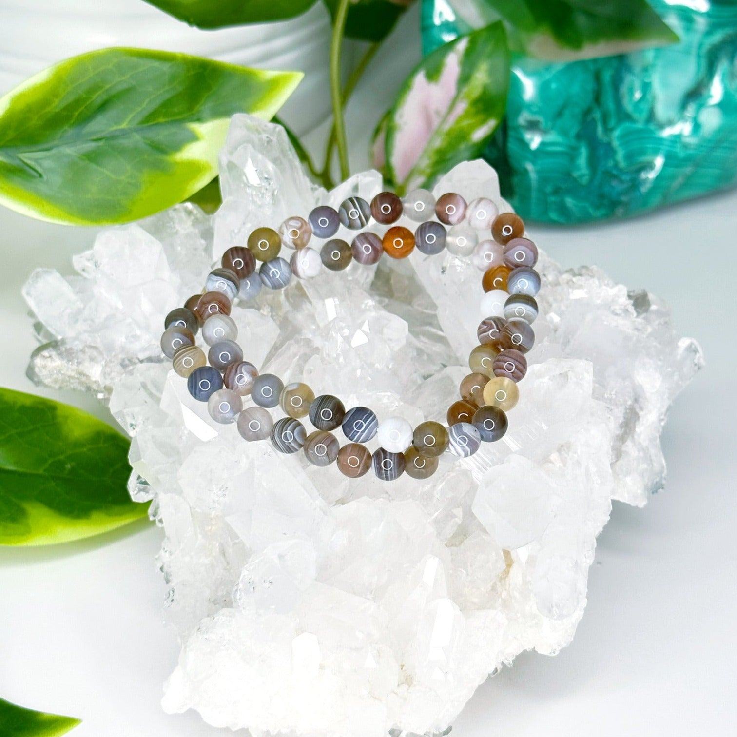 BOTSWANA AGATE 6mm - HANDMADE CRYSTAL BRACELET - 6mm, agate, Botswana agate, bracelet, brown, crystal bracelet, emotional support, fall-o-ween, fall-o-ween bracelets, fire, gemini, gemini stack, grey, handmade bracelet, jewelry, market bracelet, mixed colors, old stock bracelet, recently added, summer solstice, Wearable - The Mineral Maven