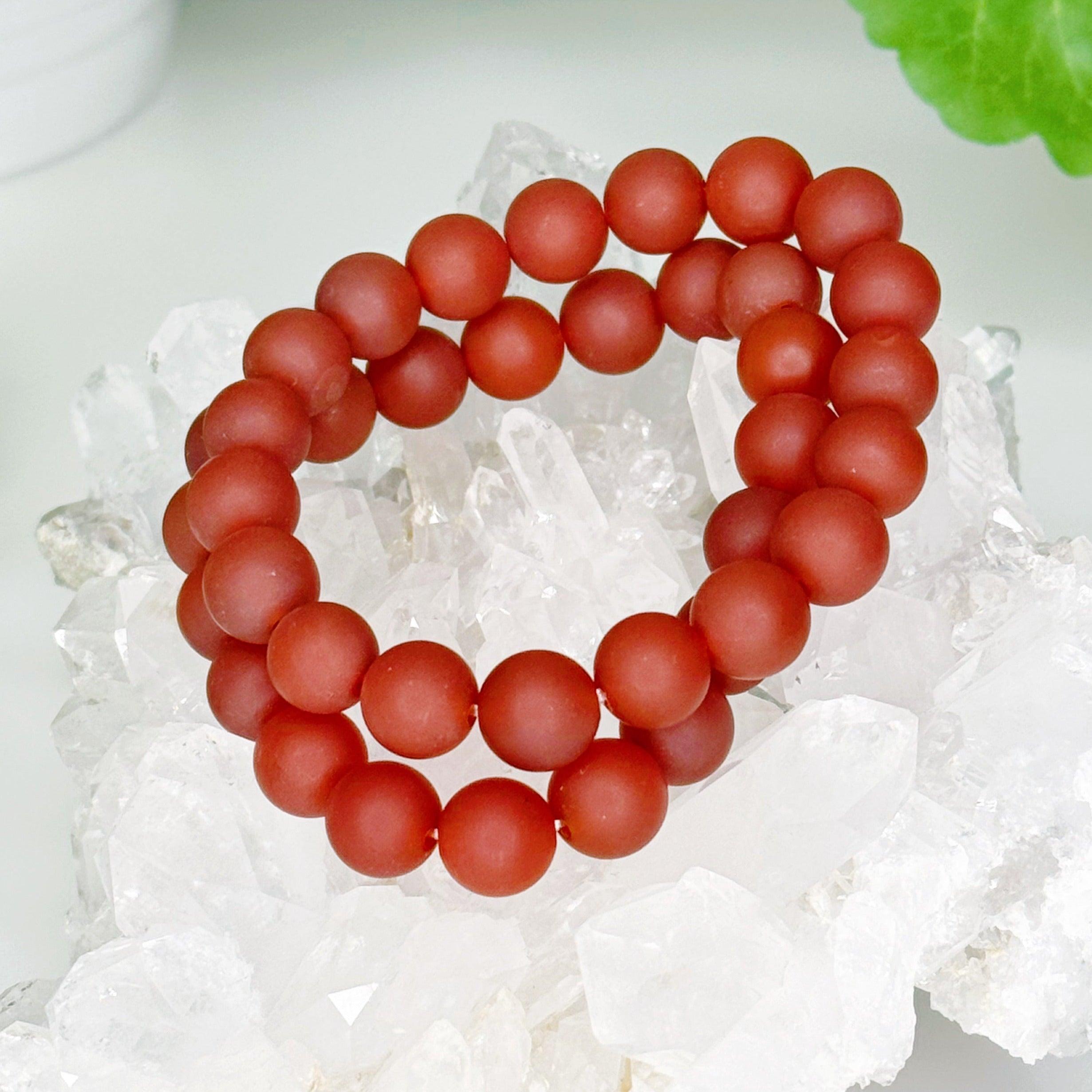 CARNELIAN (MATTE) 10mm - HANDMADE CRYSTAL BRACELET - 10 Dec Inventory, 10mm, aries, bracelet, bracelet inventory check, cancer, career, carnelian, crystal bracelet, crystals for beginners, fertility, fire, handmade bracelet, jewelry, June 2025 inventory check, Leo, Leo szn, matte, red, taurus, valentines bracelets, valentines vibes, virgo, Wearable - The Mineral Maven