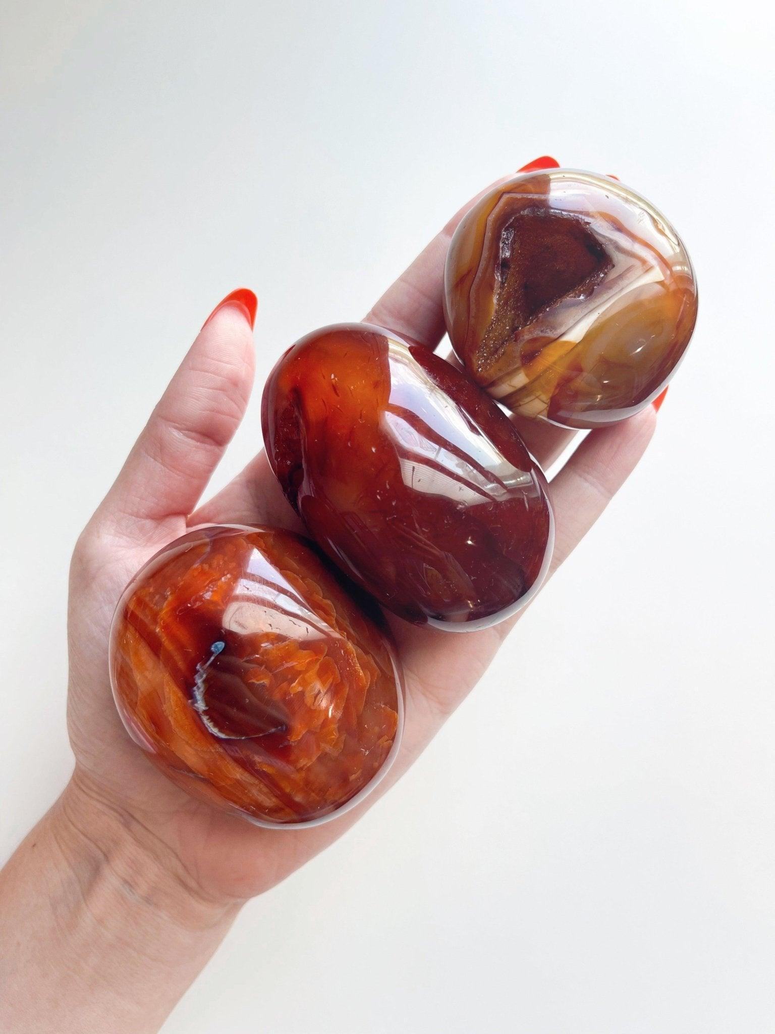 CARNELIAN PALM STONE - career, carnelian, emotional support, fertility, gallet, leo season, palm, palm stone, palmstone, spring equinox - The Mineral Maven