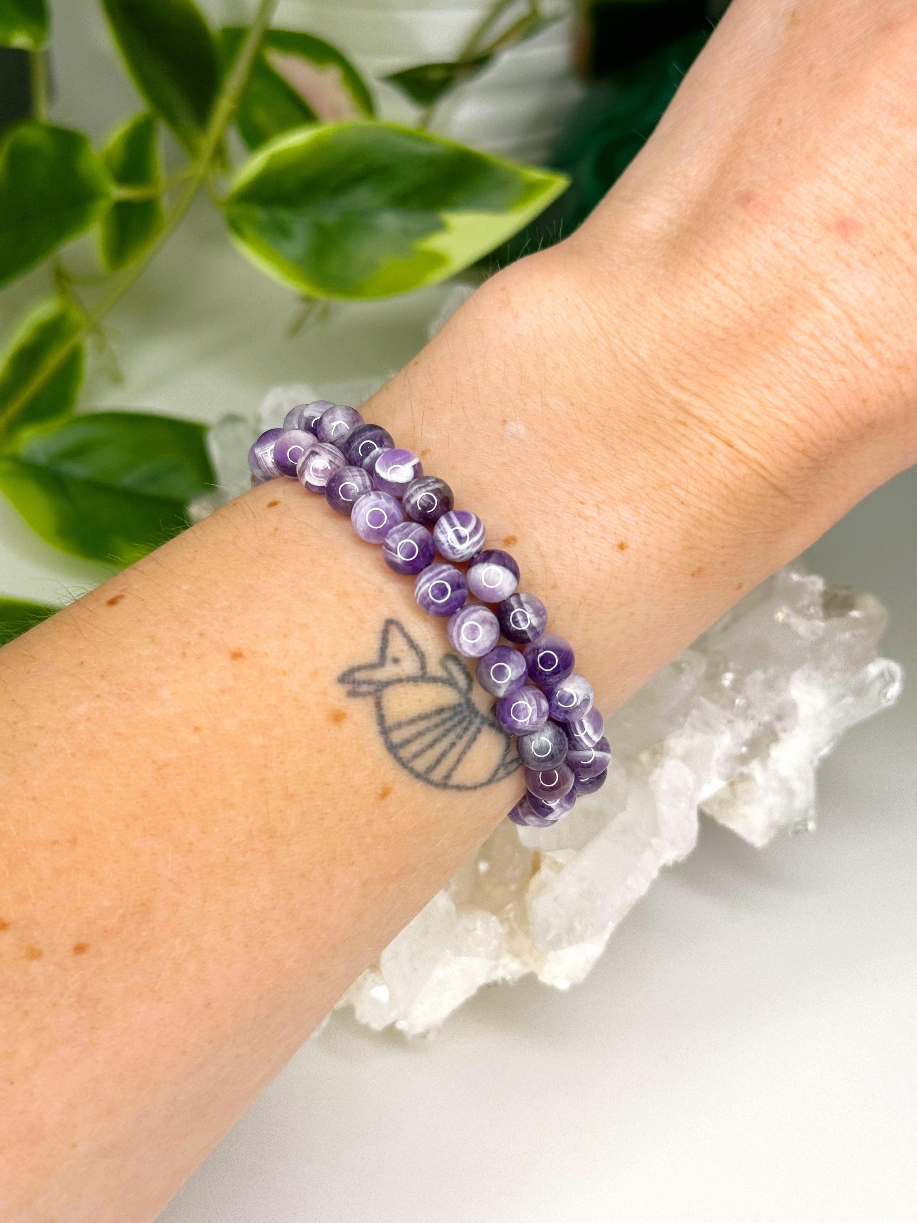 CHEVRON AMETHYST 6mm - HANDMADE CRYSTAL BRACELET - 6mm, air, amethyst, aquarius, aquarius stack, aries, aries stack, bracelet, crystal bracelet, emotional support, Friday the 13th, grief gift bundle, handmade bracelet, jewelry, libra, libra stack, market bracelet, mercury retrograde, mercury retrograde stack, pisces, pisces stack, protection gift bundle, purple, recently added, restocked, sagittarius, sagittarius stack, scorpio, scorpio stack, storm, virgo, virgo stack, water, Wearable - The Mineral Maven