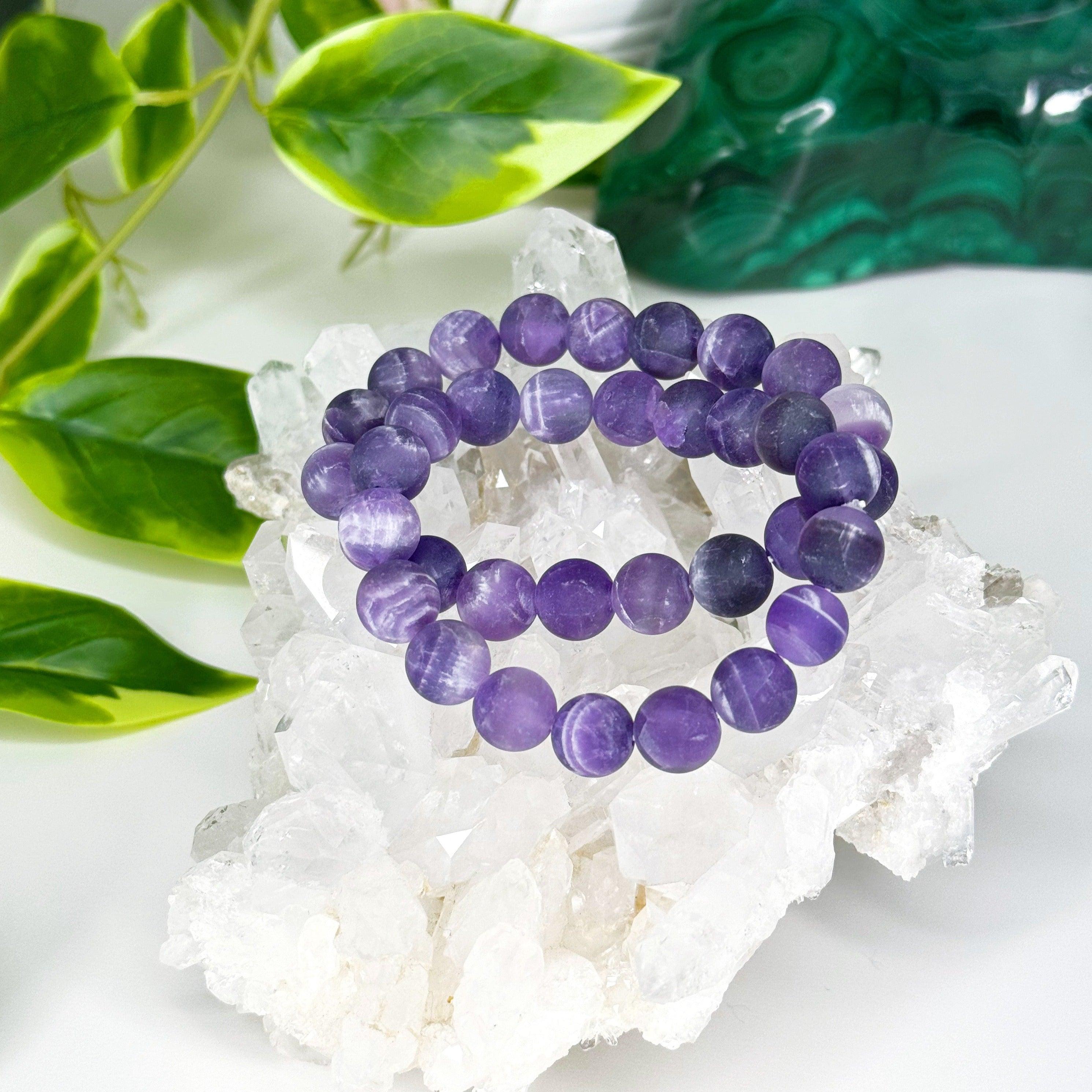 CHEVRON AMETHYST (MATTE) 10mm - HANDMADE CRYSTAL BRACELET - 10mm, air, amethyst, aquarius, aquarius stack, aries, aries stack, bracelet, crystal bracelet, Friday the 13th, handmade bracelet, jewelry, libra, libra stack, market bracelet, matte, mercury retrograde, mercury retrograde stack, pisces, pisces stack, purple, recently added, restocked, sagittarius, sagittarius stack, scorpio, scorpio stack, storm, virgo, virgo stack, water, Wearable - The Mineral Maven