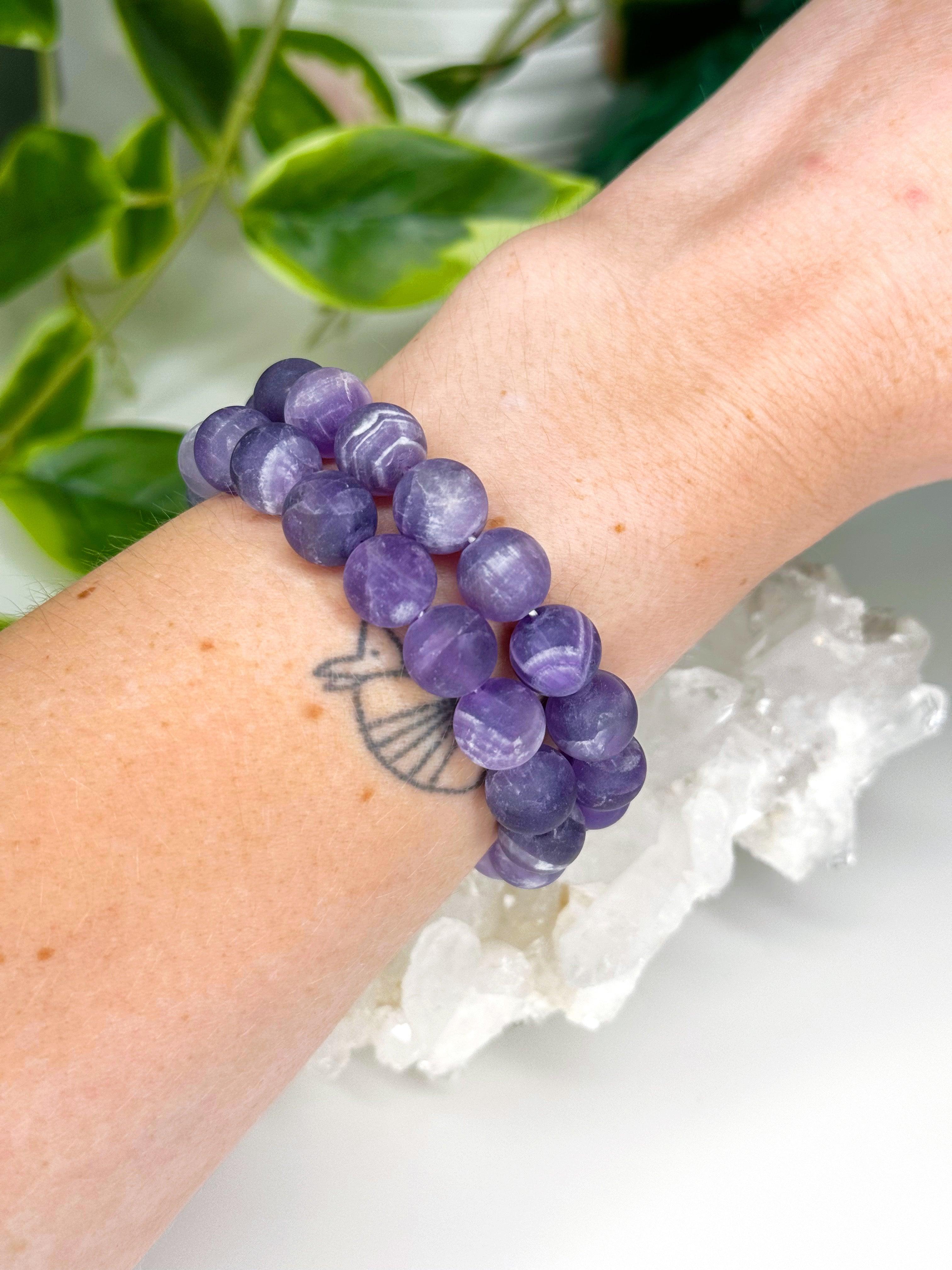 CHEVRON AMETHYST (MATTE) 10mm - HANDMADE CRYSTAL BRACELET - 10mm, air, amethyst, aquarius, aquarius stack, aries, aries stack, bracelet, crystal bracelet, Friday the 13th, handmade bracelet, jewelry, libra, libra stack, market bracelet, matte, mercury retrograde, mercury retrograde stack, pisces, pisces stack, purple, recently added, restocked, sagittarius, sagittarius stack, scorpio, scorpio stack, storm, virgo, virgo stack, water, Wearable - The Mineral Maven