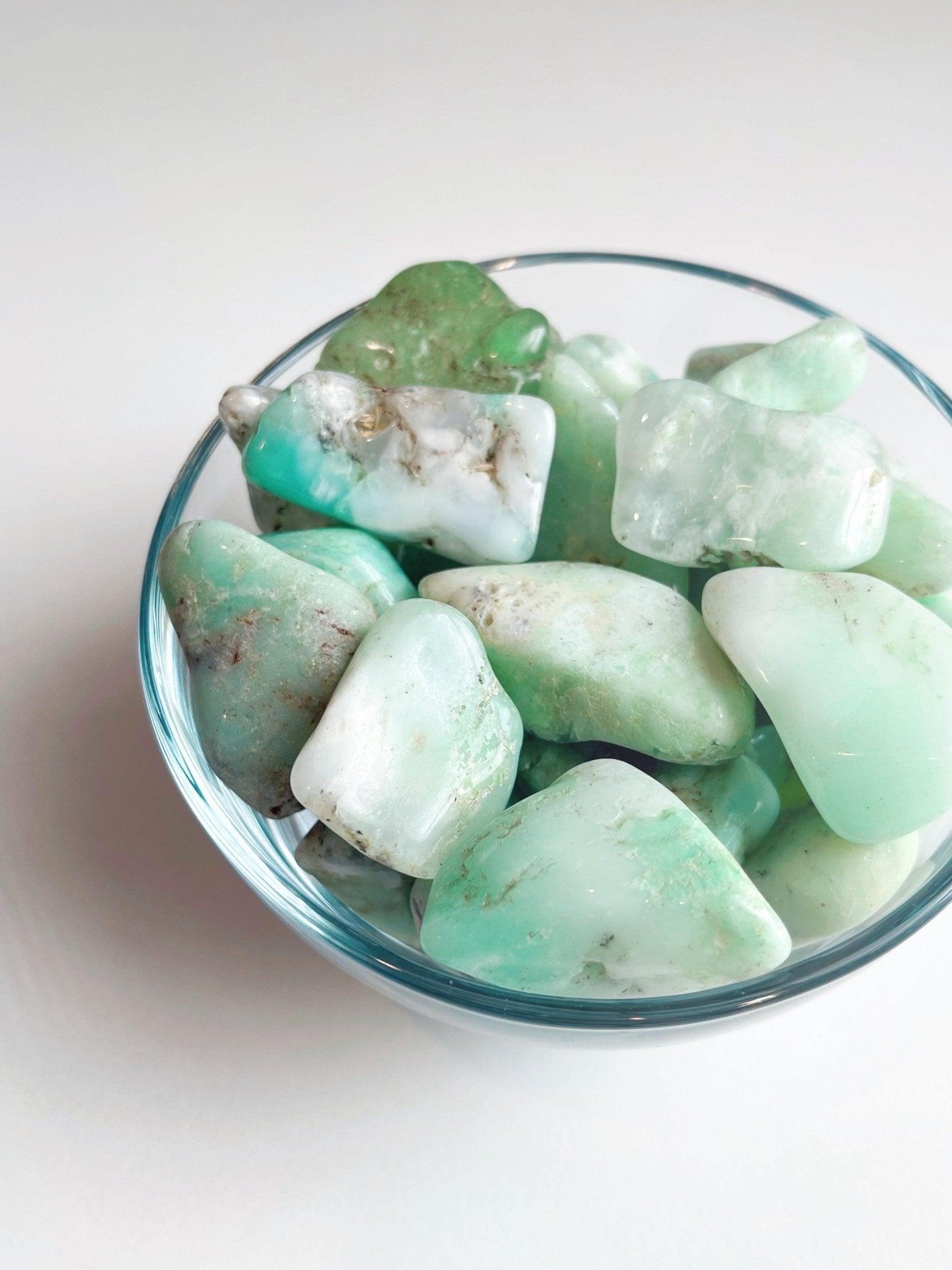 CHRYSOPRASE TUMBLE - Black Friday sale, bulk, chrysoprase, emotional support, fertility, green, joy gift bundle, pebbles, pocket crystal, tumbles - The Mineral Maven