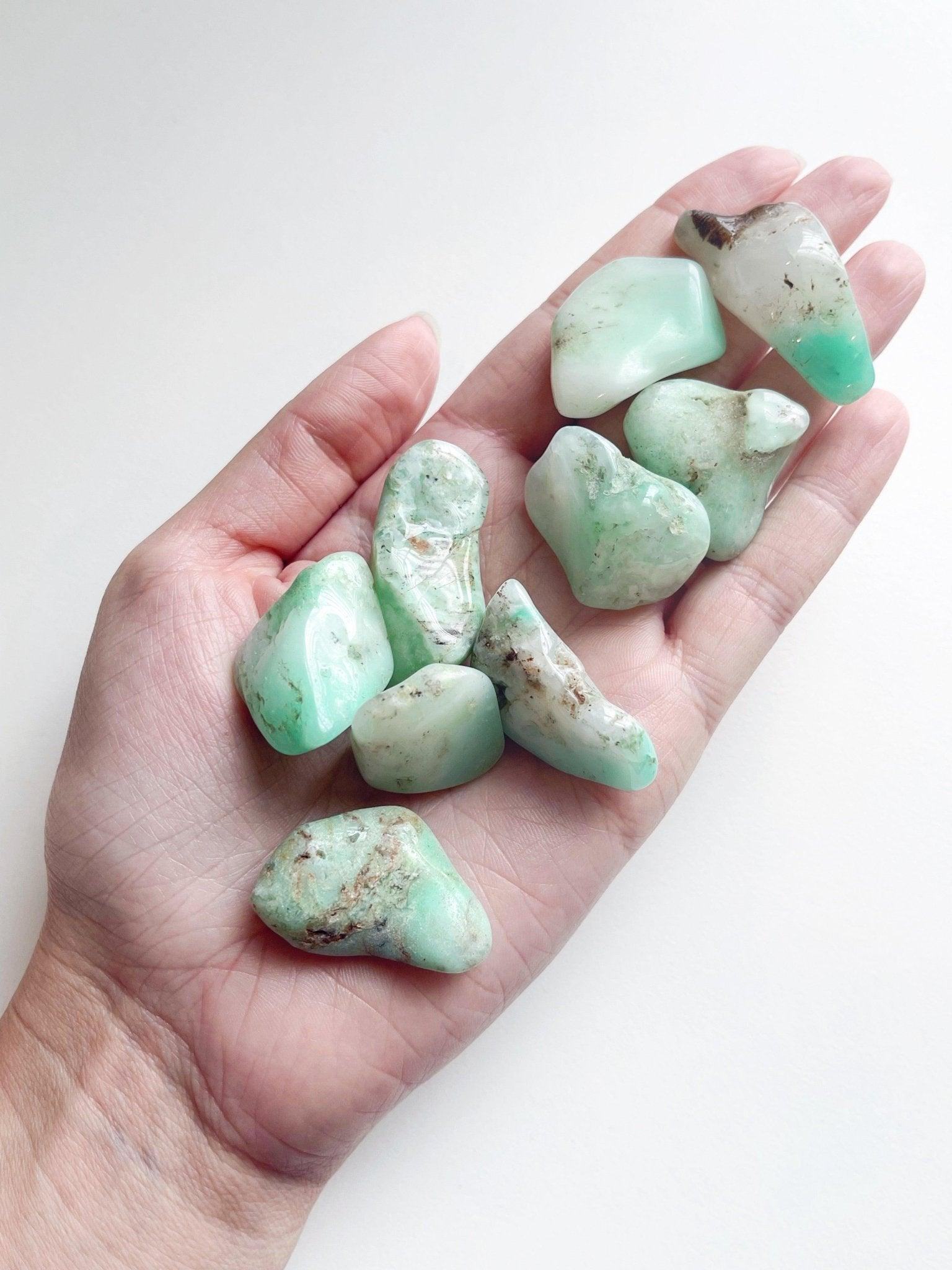 CHRYSOPRASE TUMBLE - Black Friday sale, bulk, chrysoprase, emotional support, fertility, green, joy gift bundle, pebbles, pocket crystal, tumbles - The Mineral Maven
